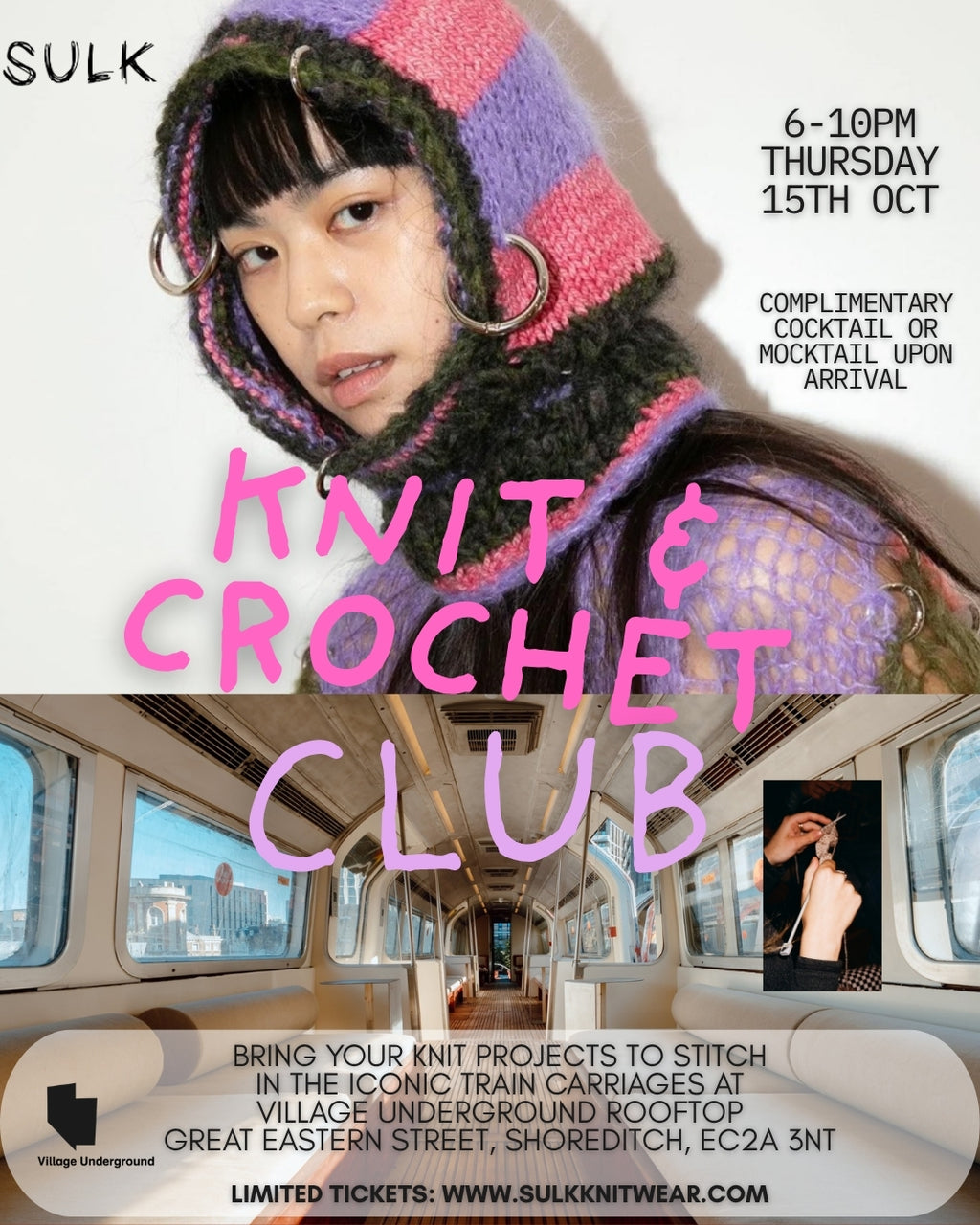 SULK KNITWEAR X VILLAGE UNDERGROUND ROOFTOP - KNIT & CROCHET CLUB EVENT TICKET (COCKTAIL INCLUDED!)
