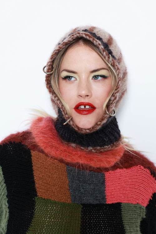 (ONE AVAILABLE) BEIGE, BROWN & GRAPHITE-BROWN STRIPE PIERCING BALACLAVA