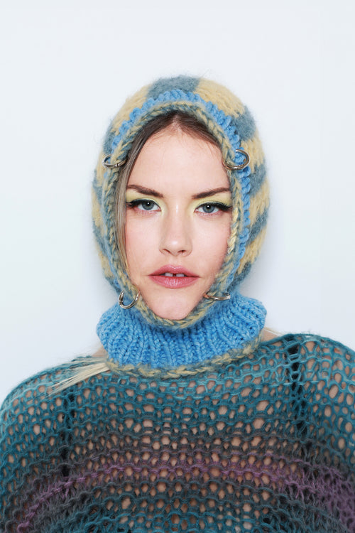 (MADE TO ORDER) BABY BLUE, TEAL & BUTTERCUP YELLOW STRIPE PIERCING BALACLAVA