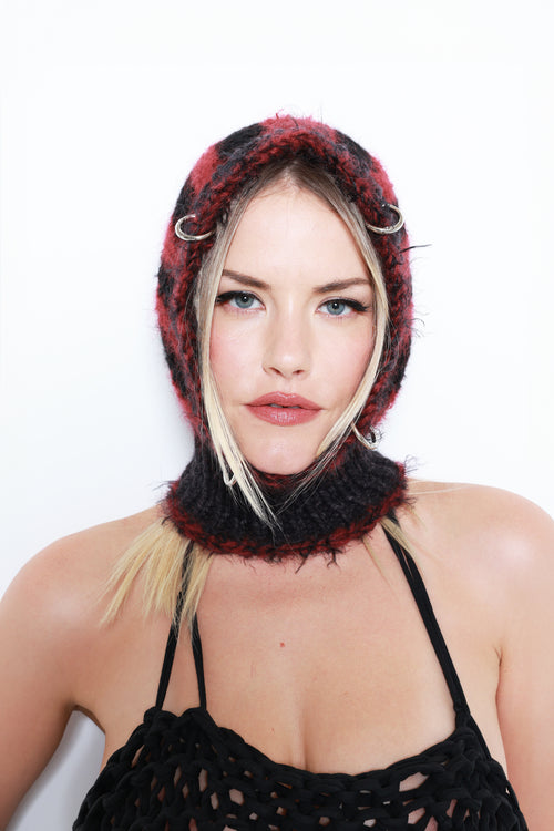 (MADE TO ORDER) CLARET RED, BLACK & GRAPHITE PIERCING BALACLAVA