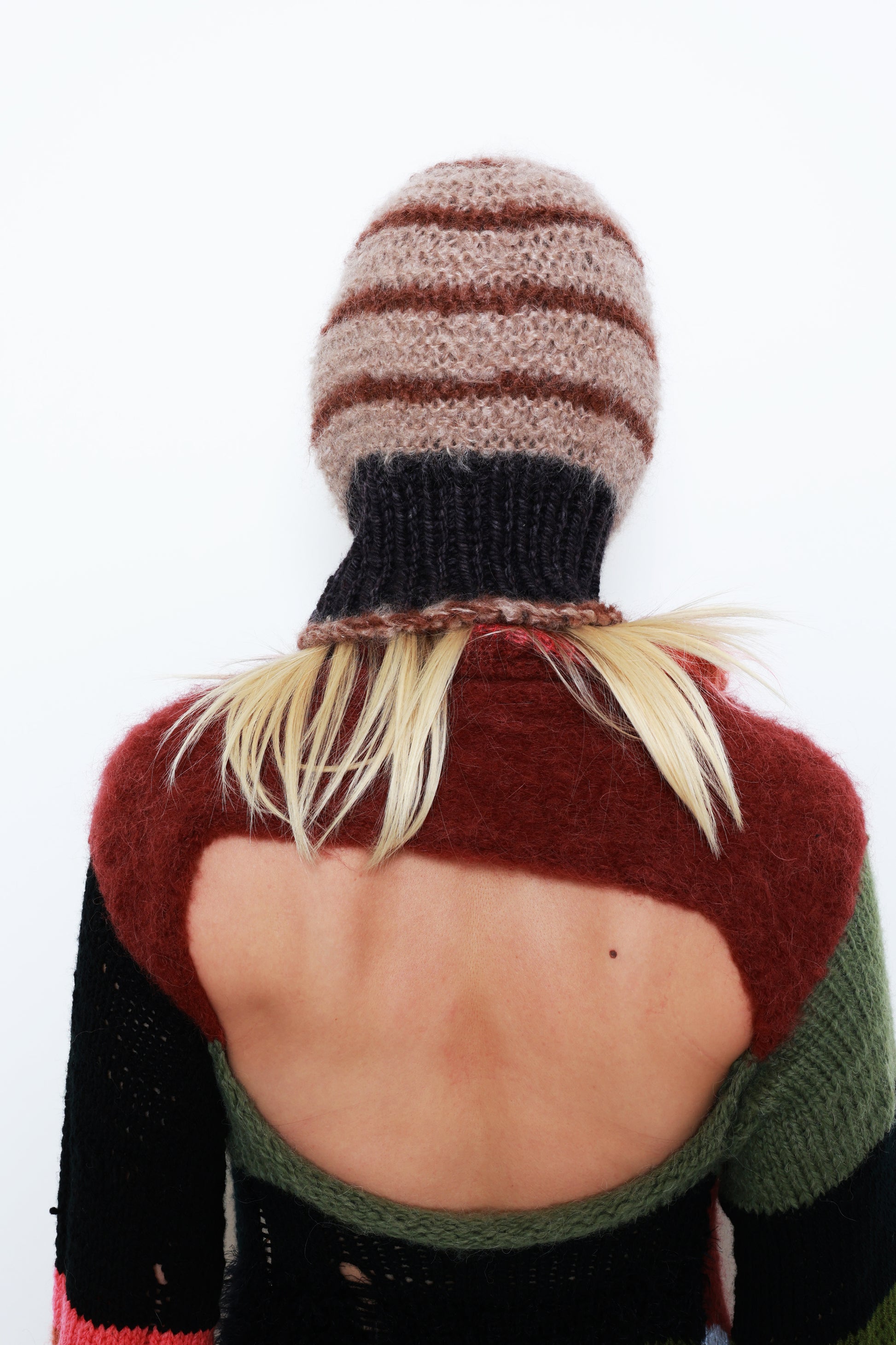 (TWO AVAILABLE) BEIGE, BROWN & GRAPHITE-BROWN STRIPE PIERCING BALACLAVA