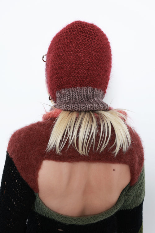 (ONE AVAILABLE) CLARET RED & MELANGE-LIGHT BROWN PIERCING BALACLAVA
