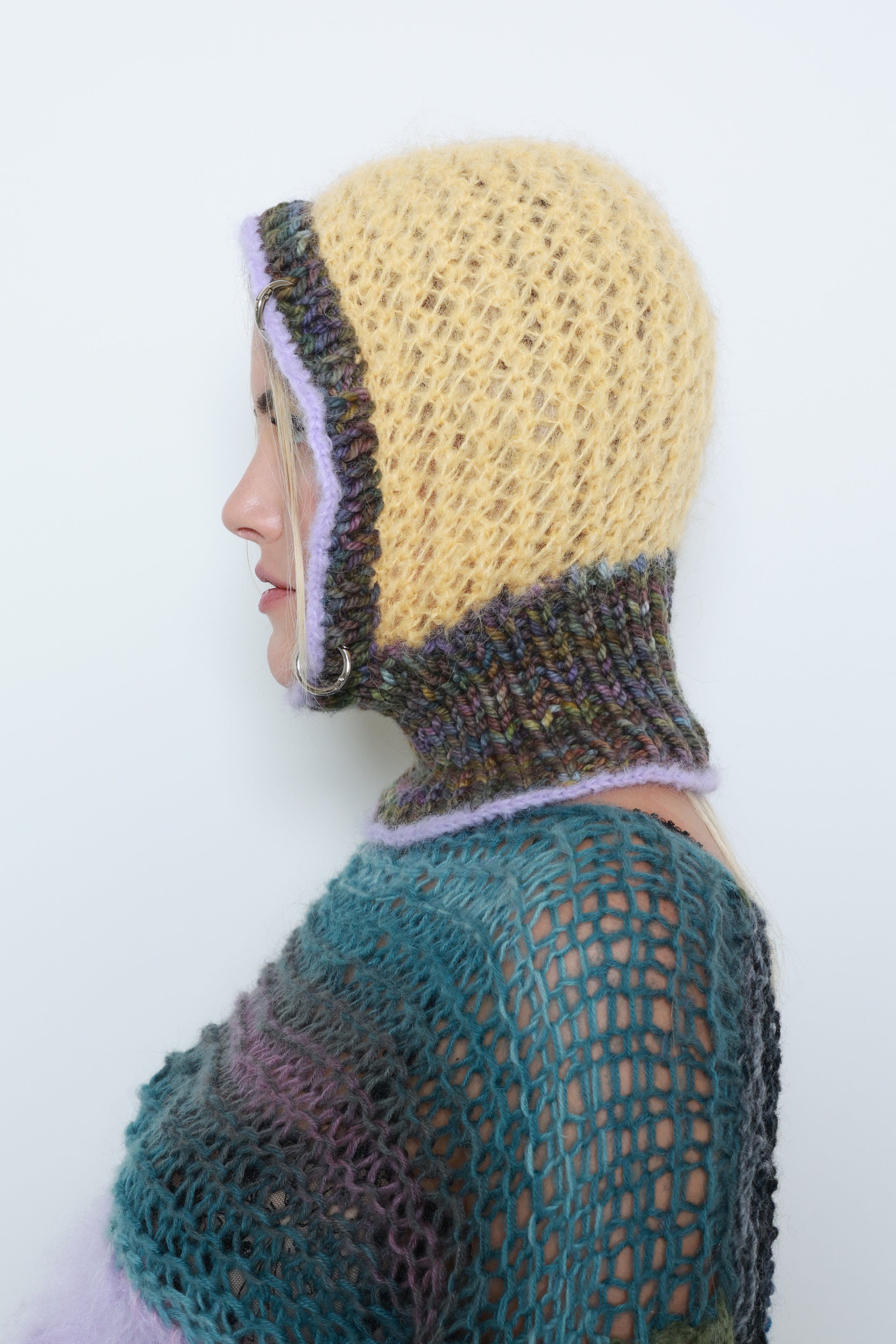 (ONE OF A KIND) BUTTERCUP YELLOW, LILAC & MELANGE PIERCING BALACLAVA