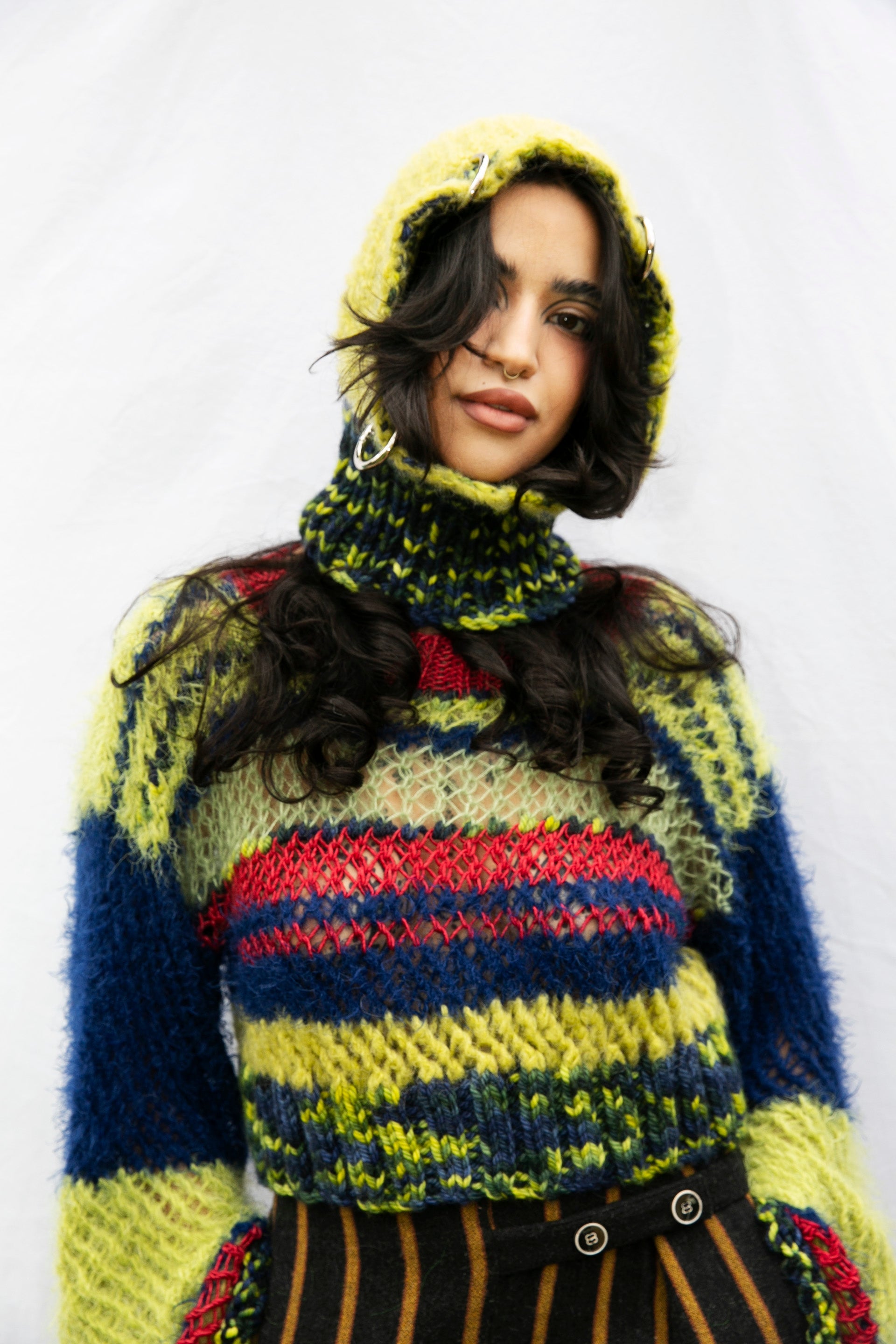 GREEN AND NAVY HOOP BALACLAVA - COMMISSION FOR CHARLEE