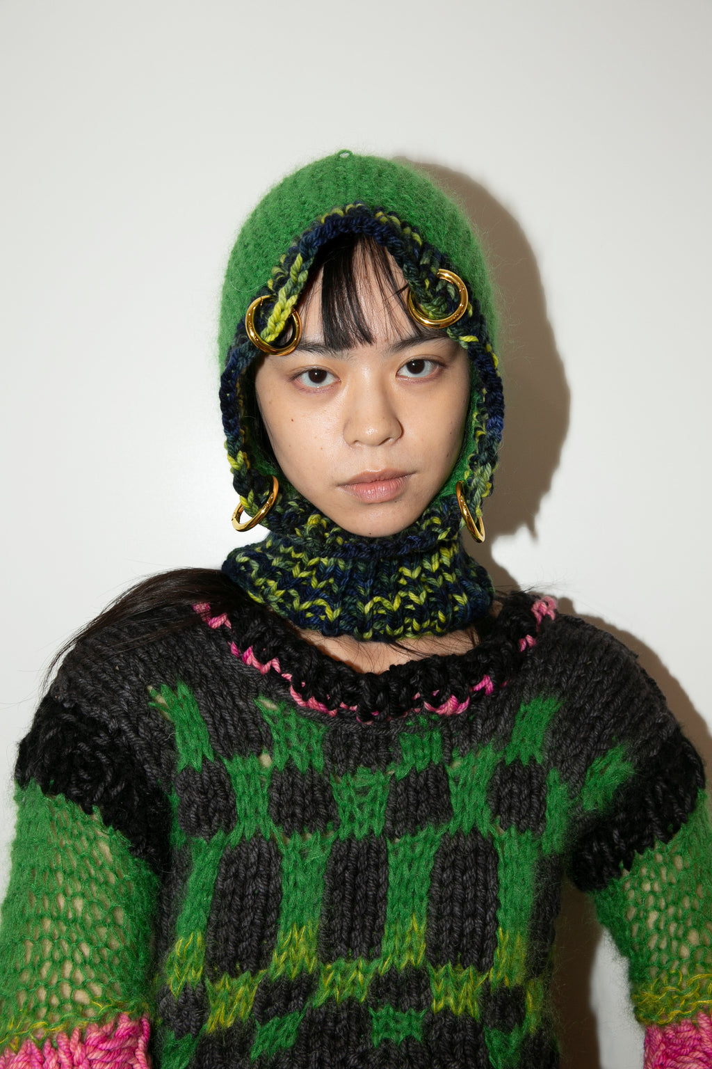 GREEN AND NAVY MELANGE HEAVYWEIGHT PIERCING BALACLAVA