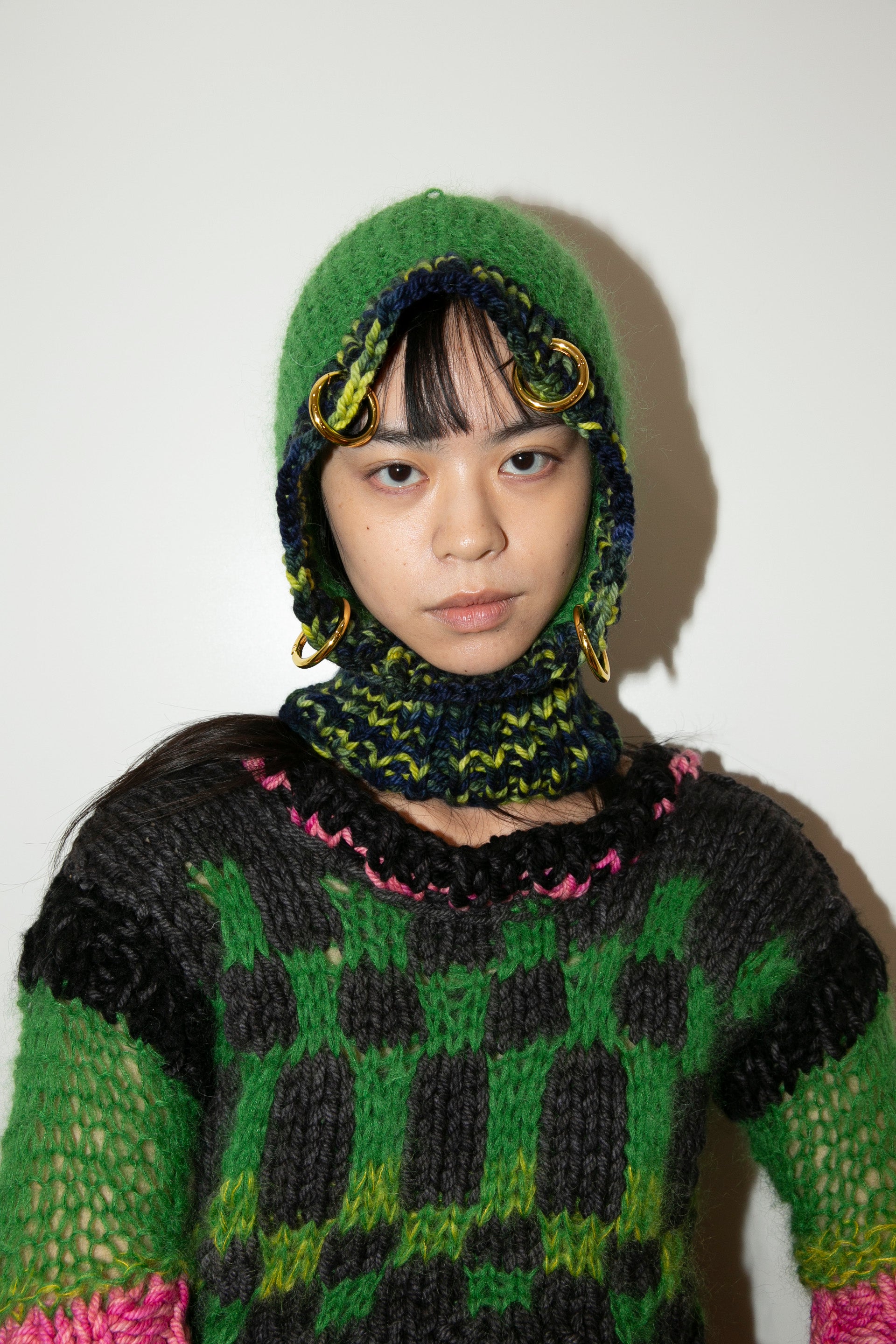 GREEN AND NAVY MELANGE HEAVYWEIGHT PIERCING BALACLAVA
