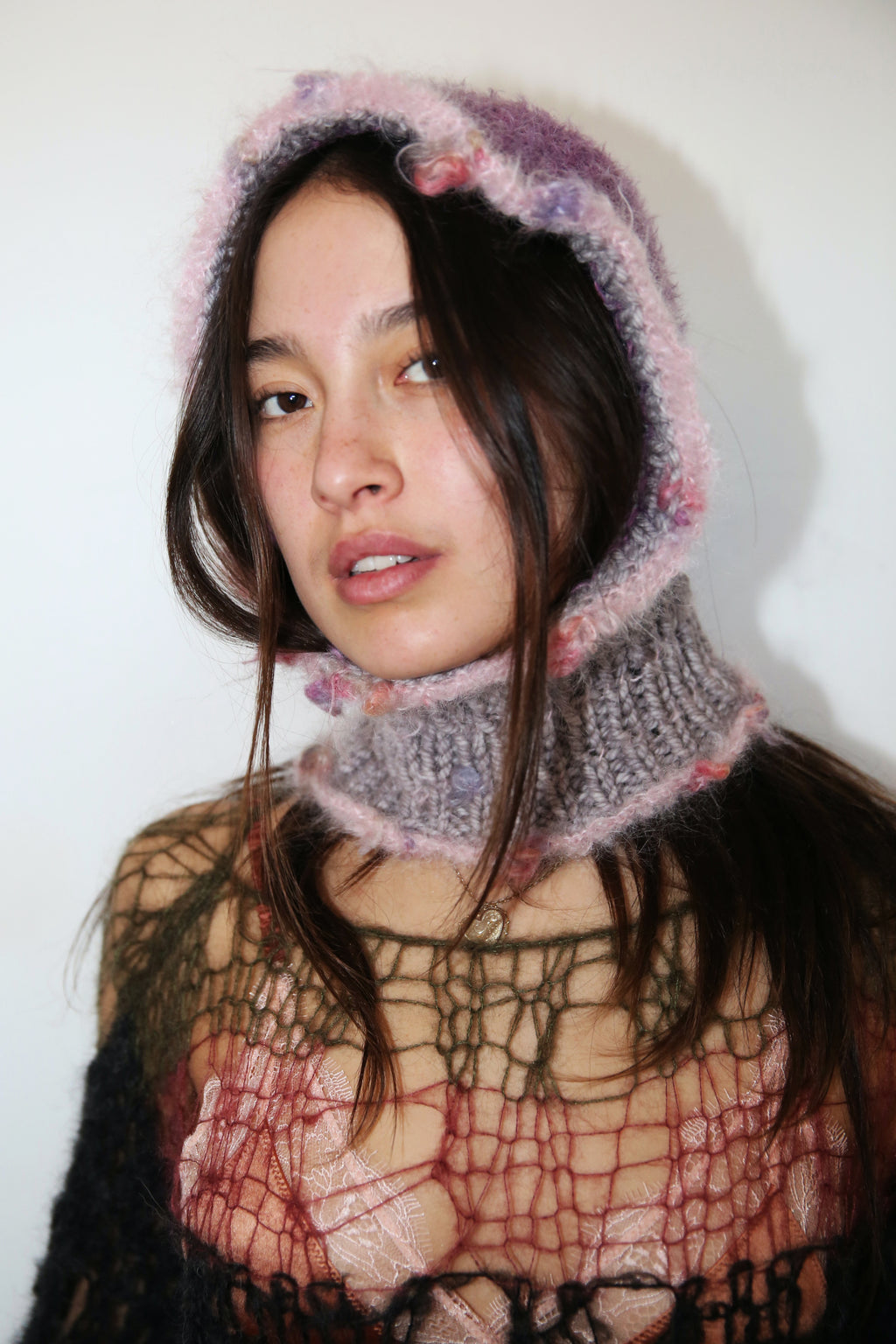 PURPLE, GREY & PINK FRILL BALACLAVA