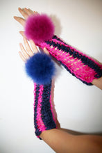 Load image into Gallery viewer, PINK &amp; NAVY POM POM ARMWARMERS
