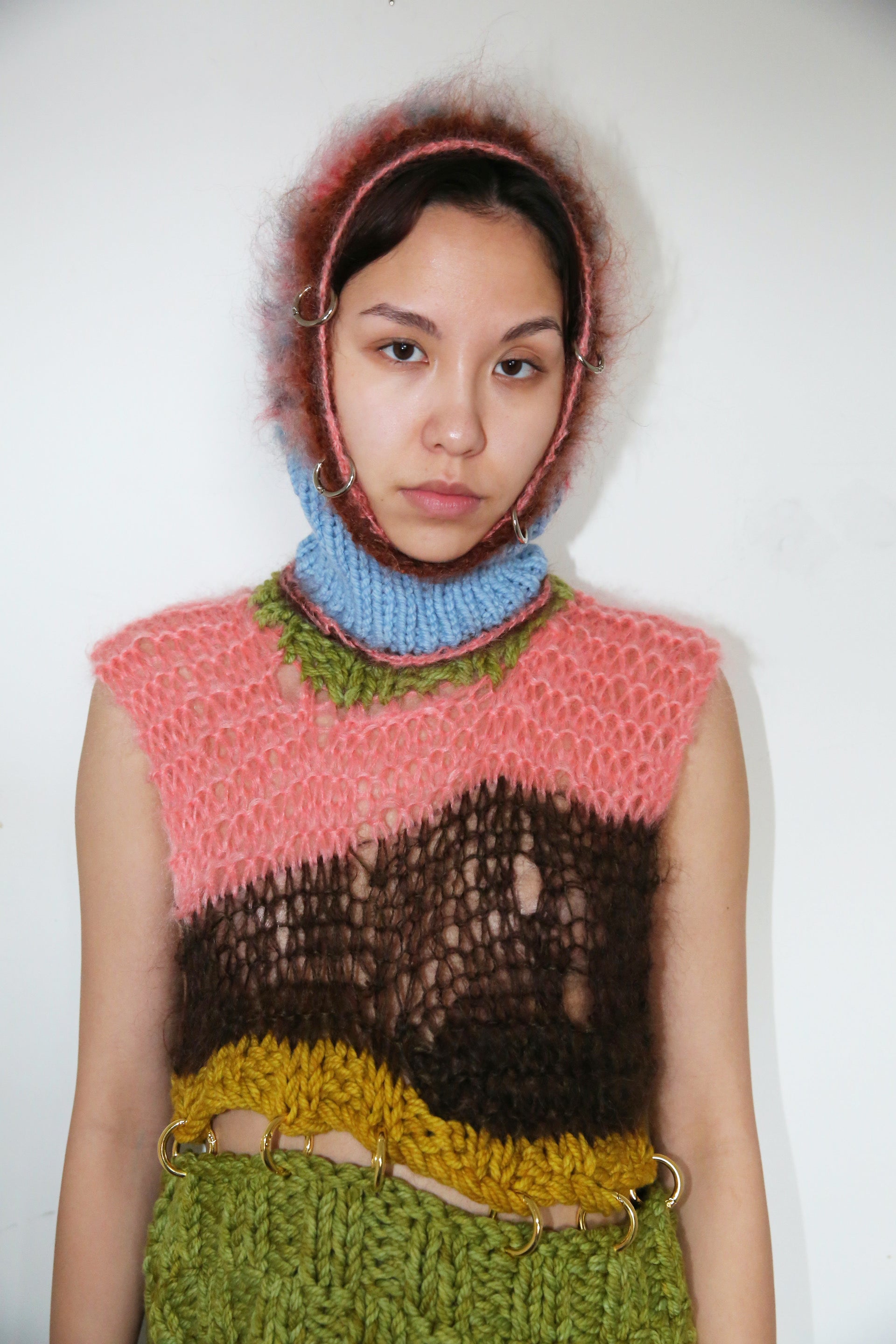SPACE DYE, PINK, RED-BROWN AND BLUE PIERCING BALACLAVA