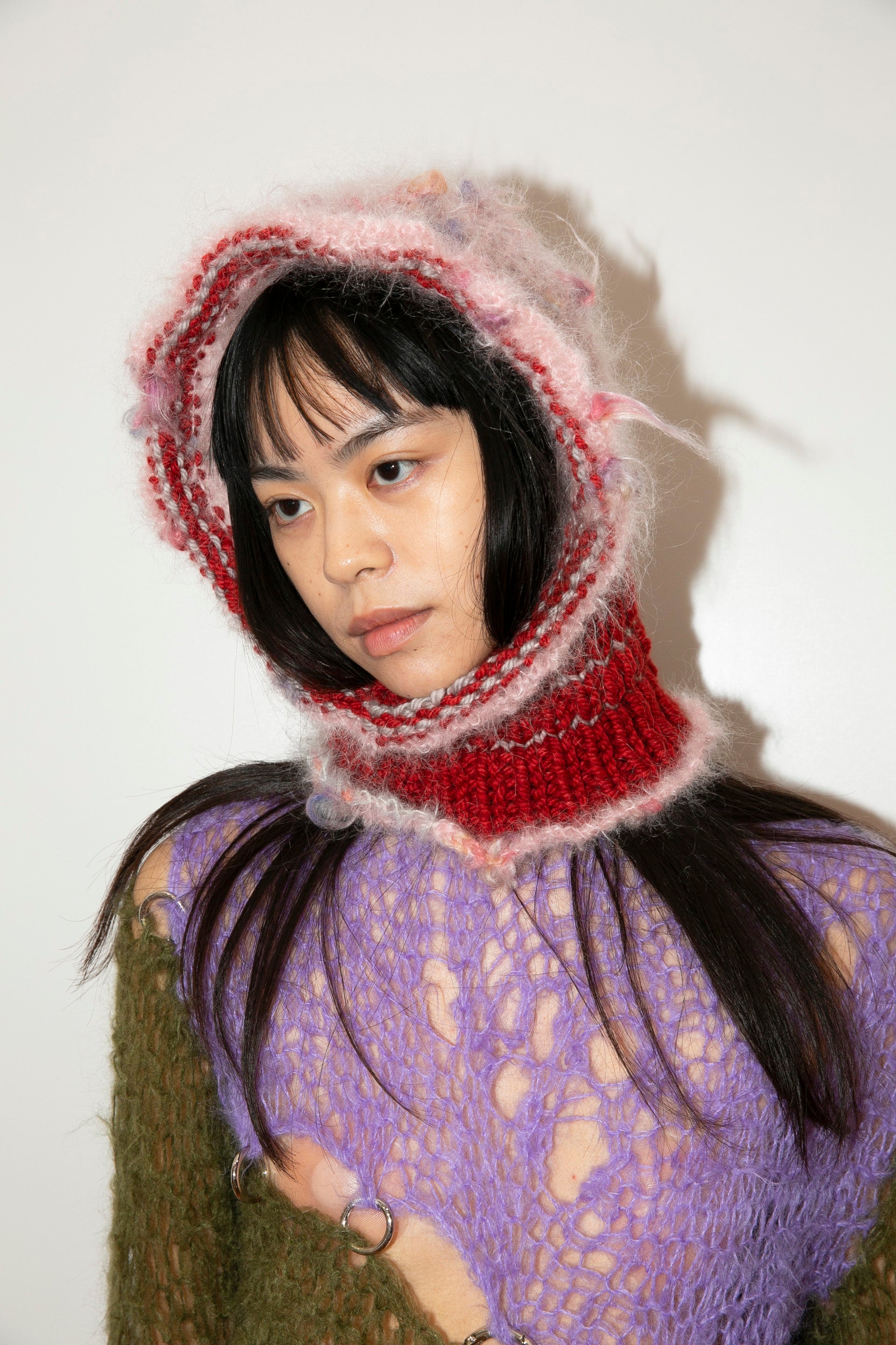 BOBBLY BABY PINK, RED & LIGHT GREY HEAVYWEIGHT FRILL BALACLAVA