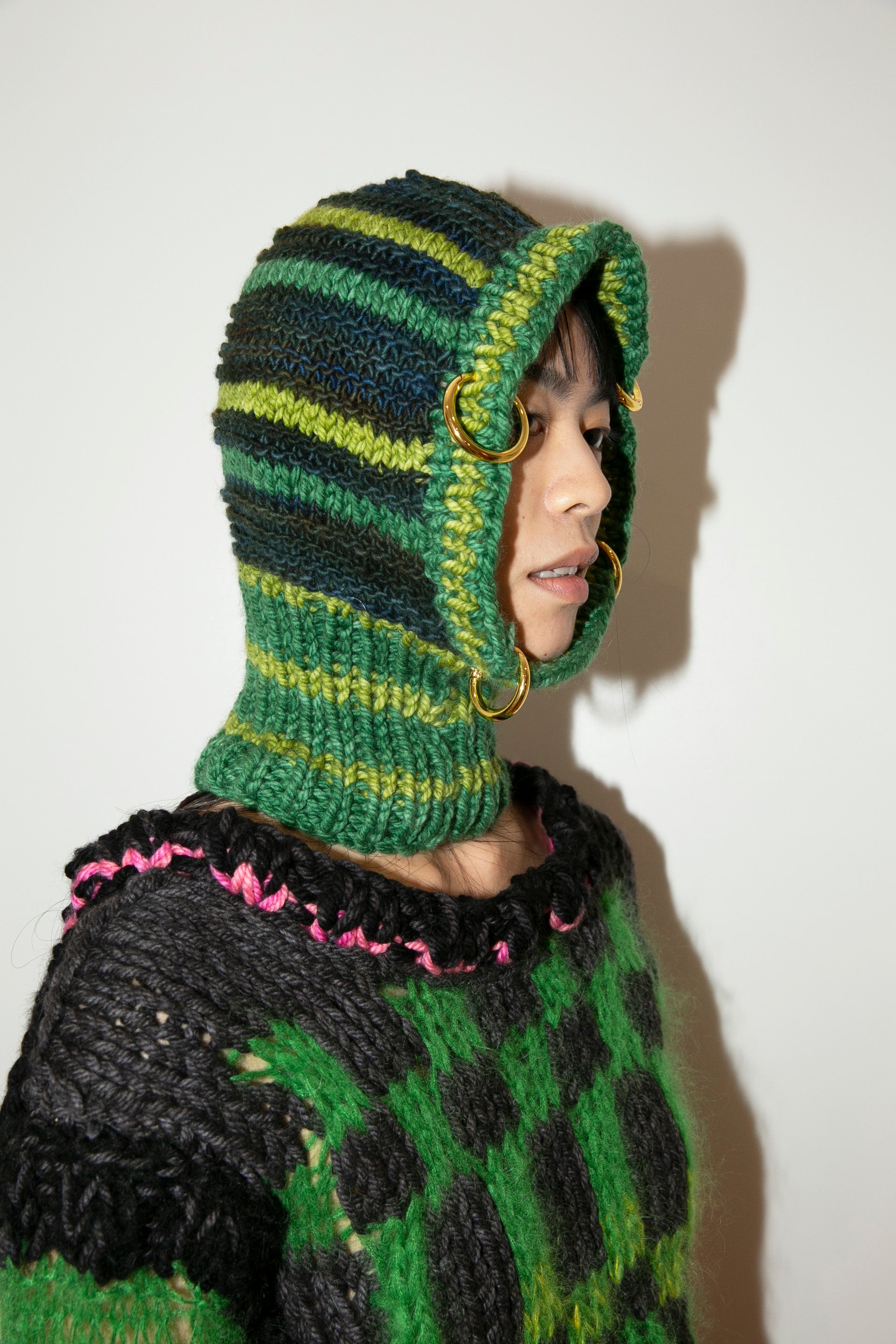 MIDNIGHT BLUE & GREEN STRIPE HEAVYWEIGHT PIERCING BALACLAVA