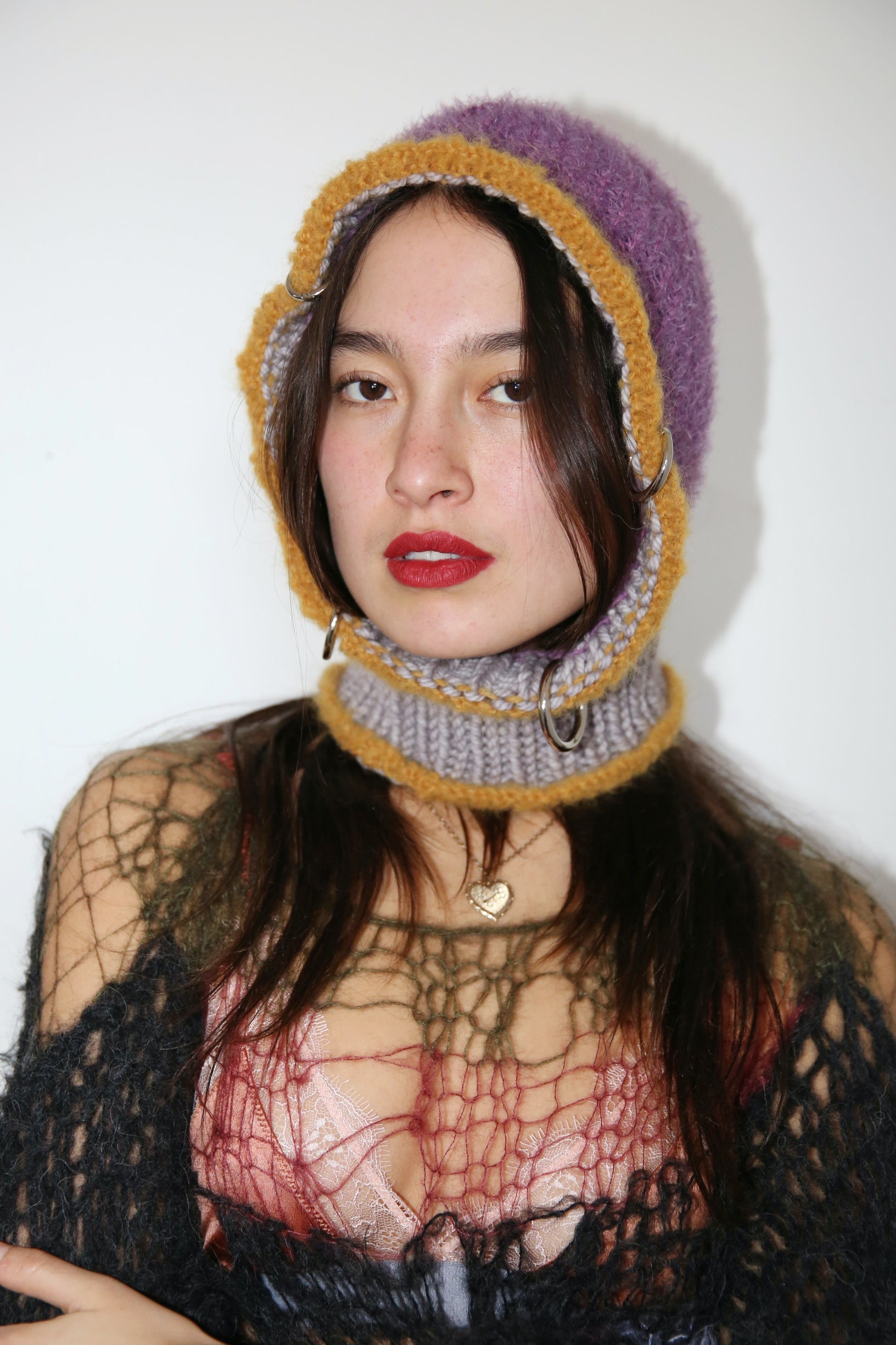 GREY MUSTARD & PURPLE PIERCING BALACLAVA
