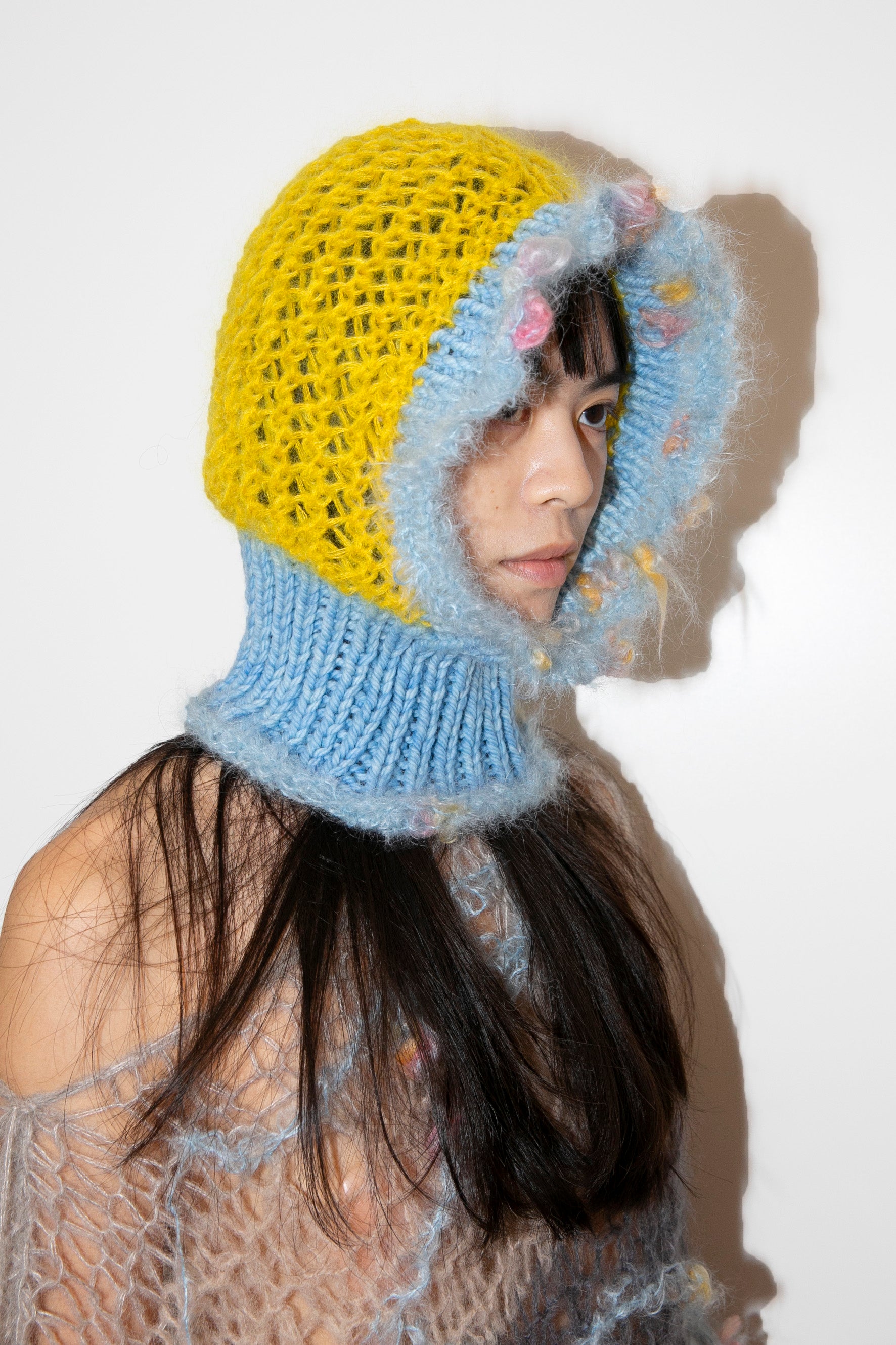 BABY BLUE & YELLOW LACE HEAVYWEIGHT RIB FRILL BALACLAVA
