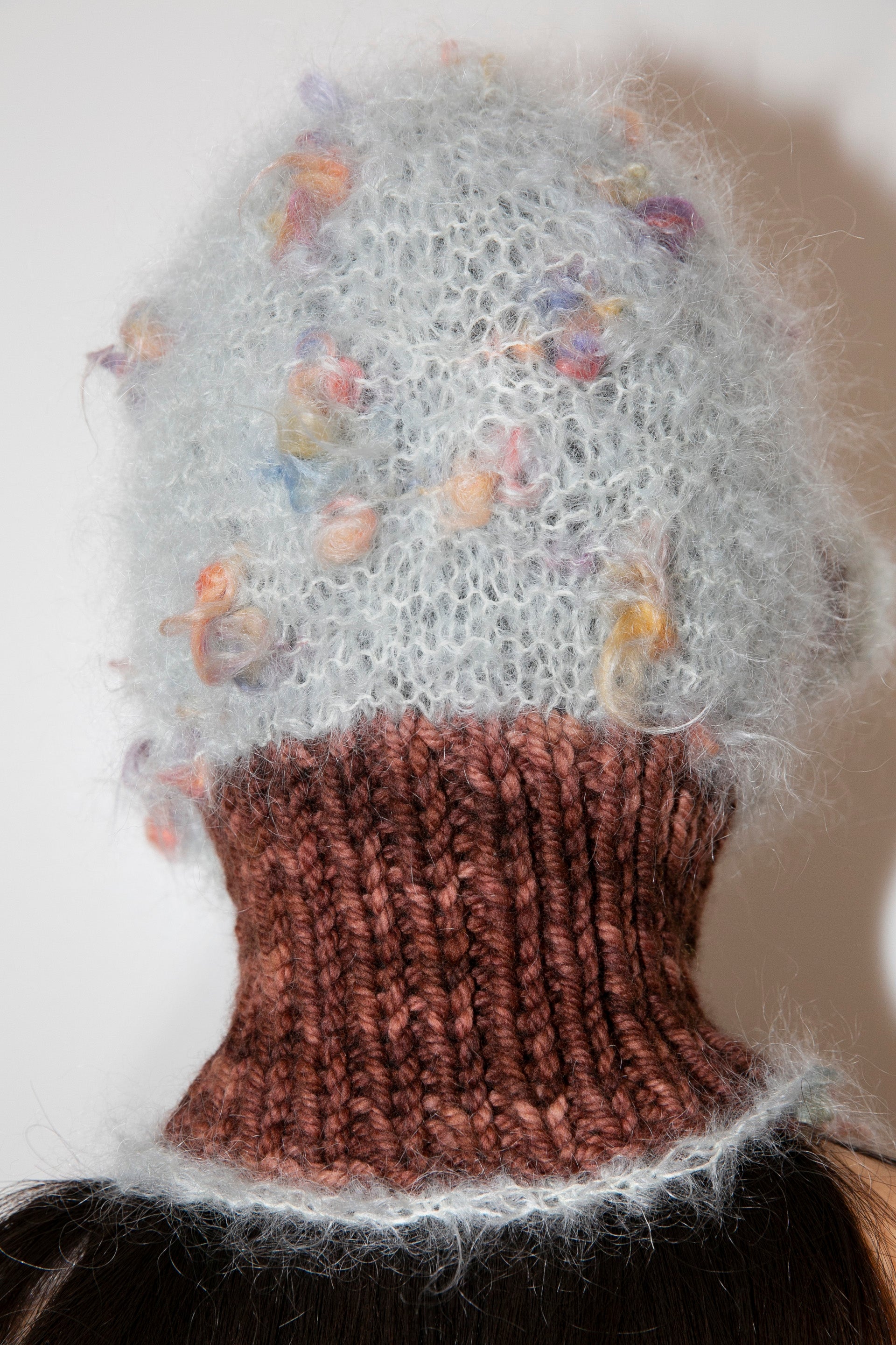 BOBBLY GREY-BLUE & BROWN HEAVYWEIGHT FRILL BALACLAVA