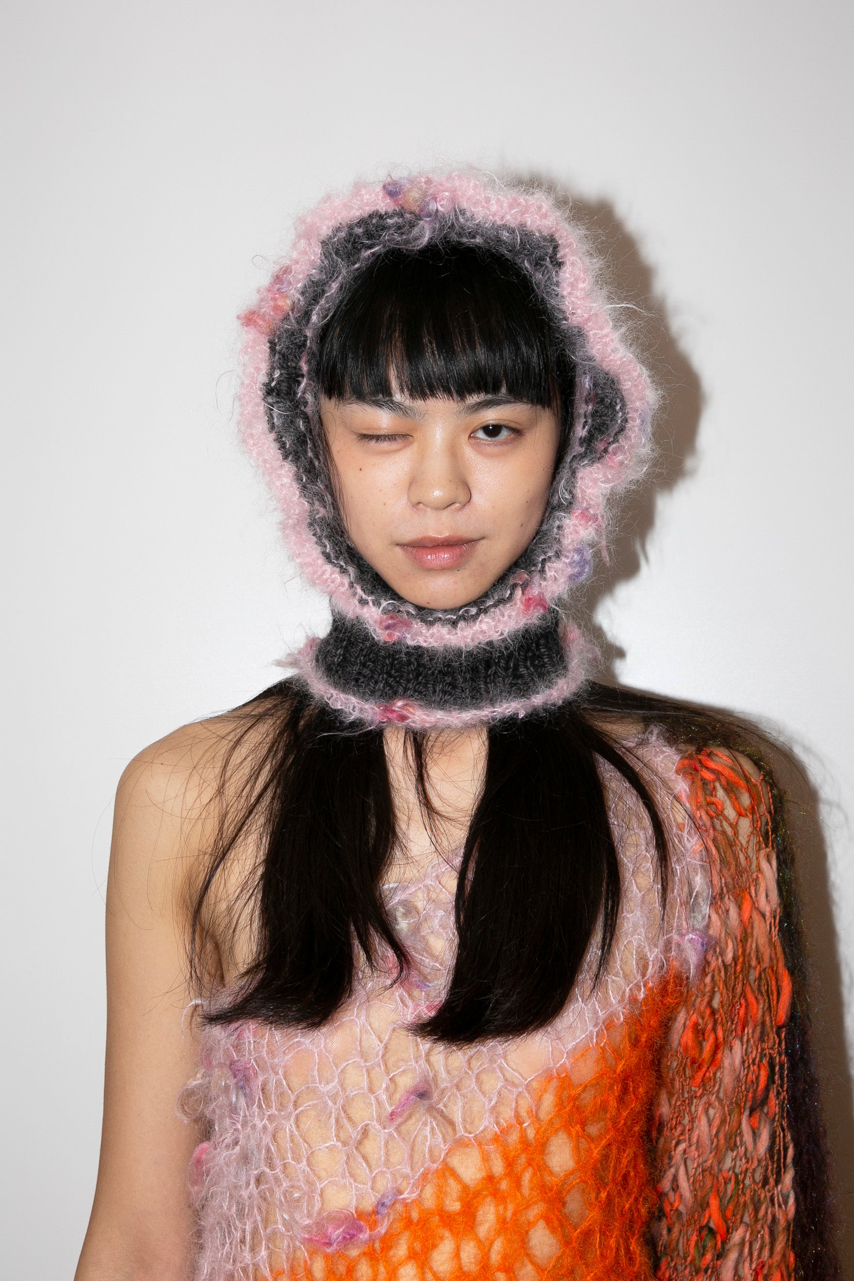 BOBBLY BABY PINK AND BLACK HEAVYWEIGHT FRILL BALACLAVA