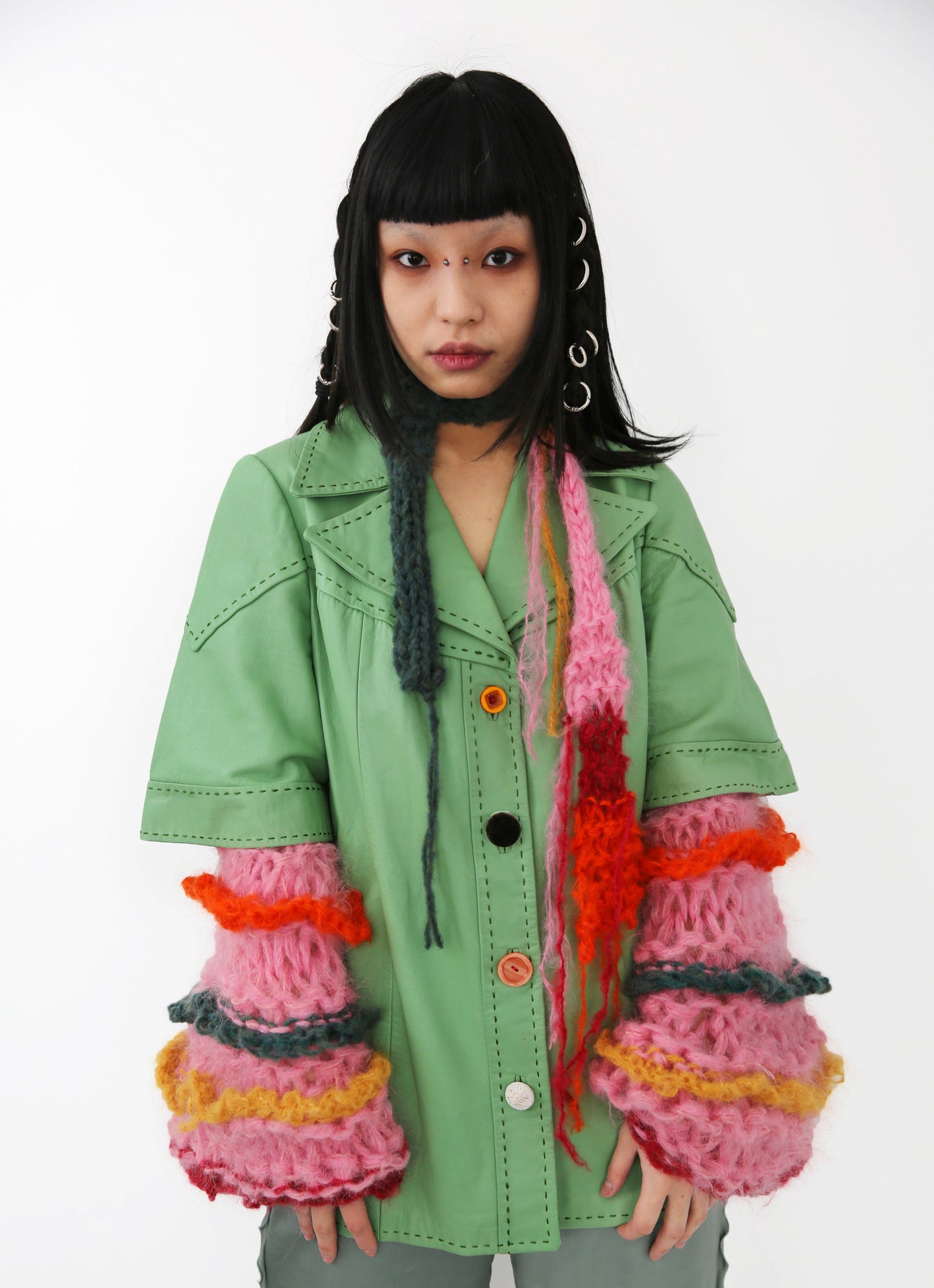 GRASS IS GREENER LEATHER KNITTED JACKET