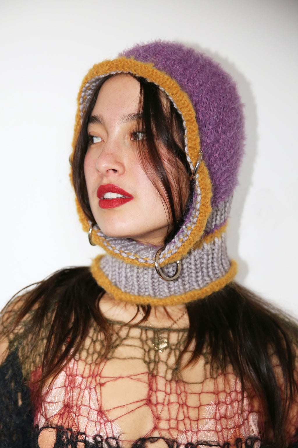 GREY MUSTARD & PURPLE PIERCING BALACLAVA
