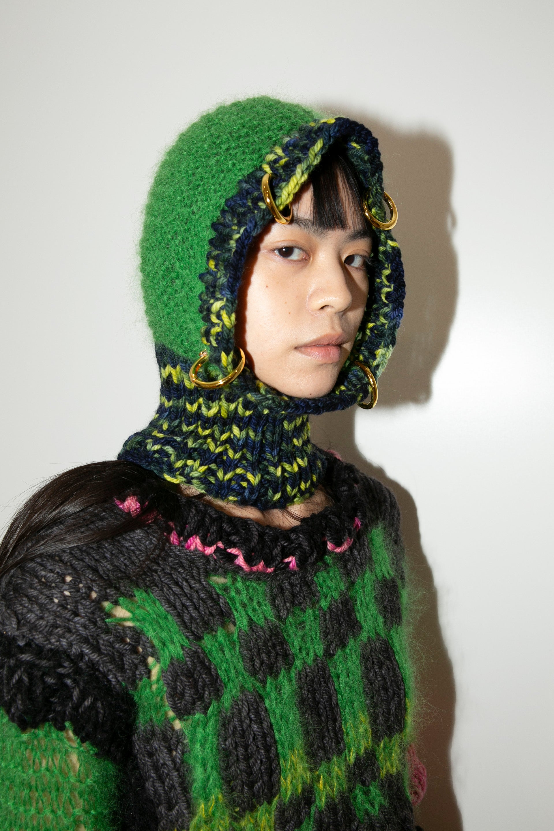 GREEN AND NAVY MELANGE HEAVYWEIGHT PIERCING BALACLAVA