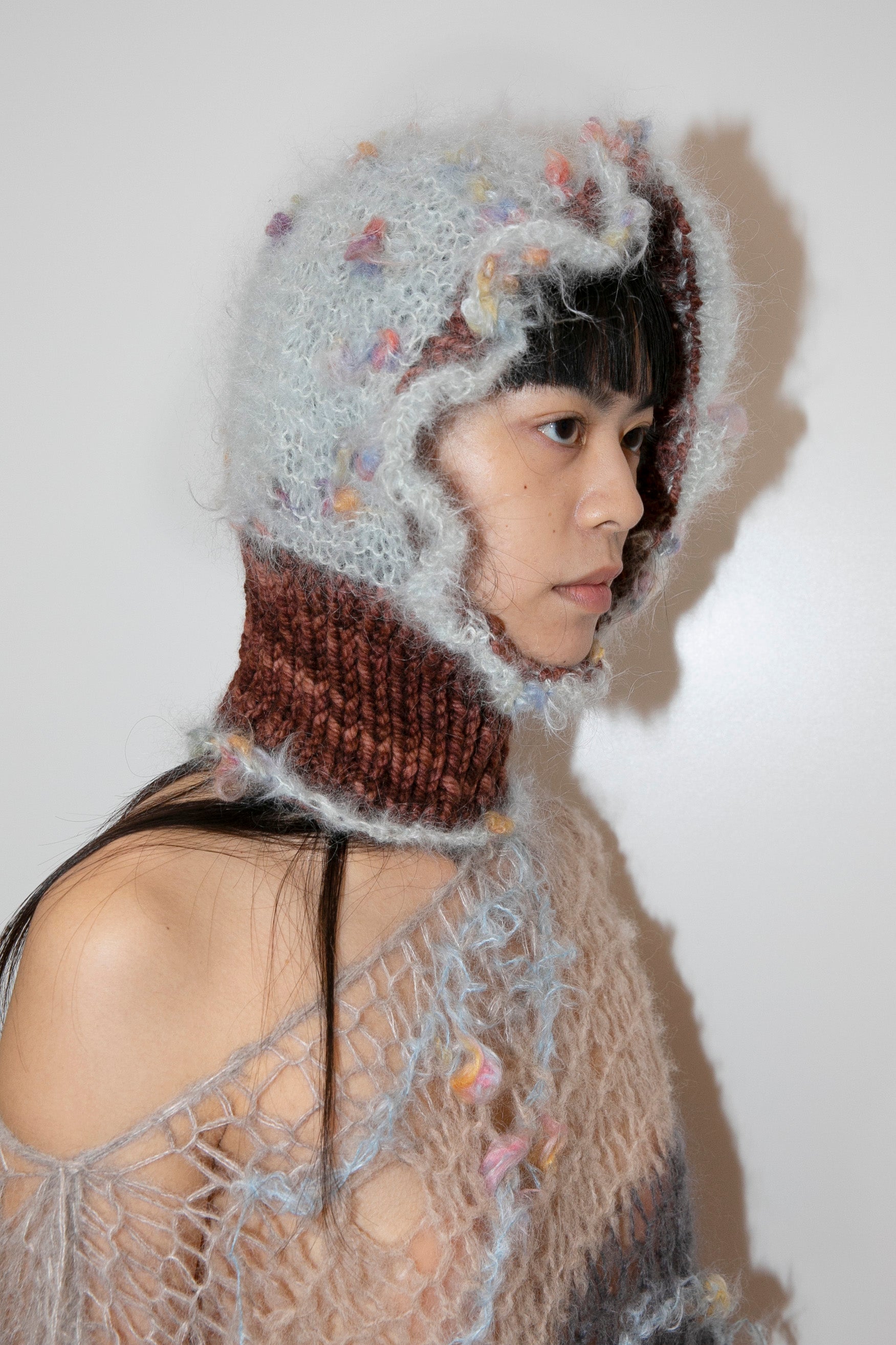 BOBBLY GREY-BLUE & BROWN HEAVYWEIGHT FRILL BALACLAVA
