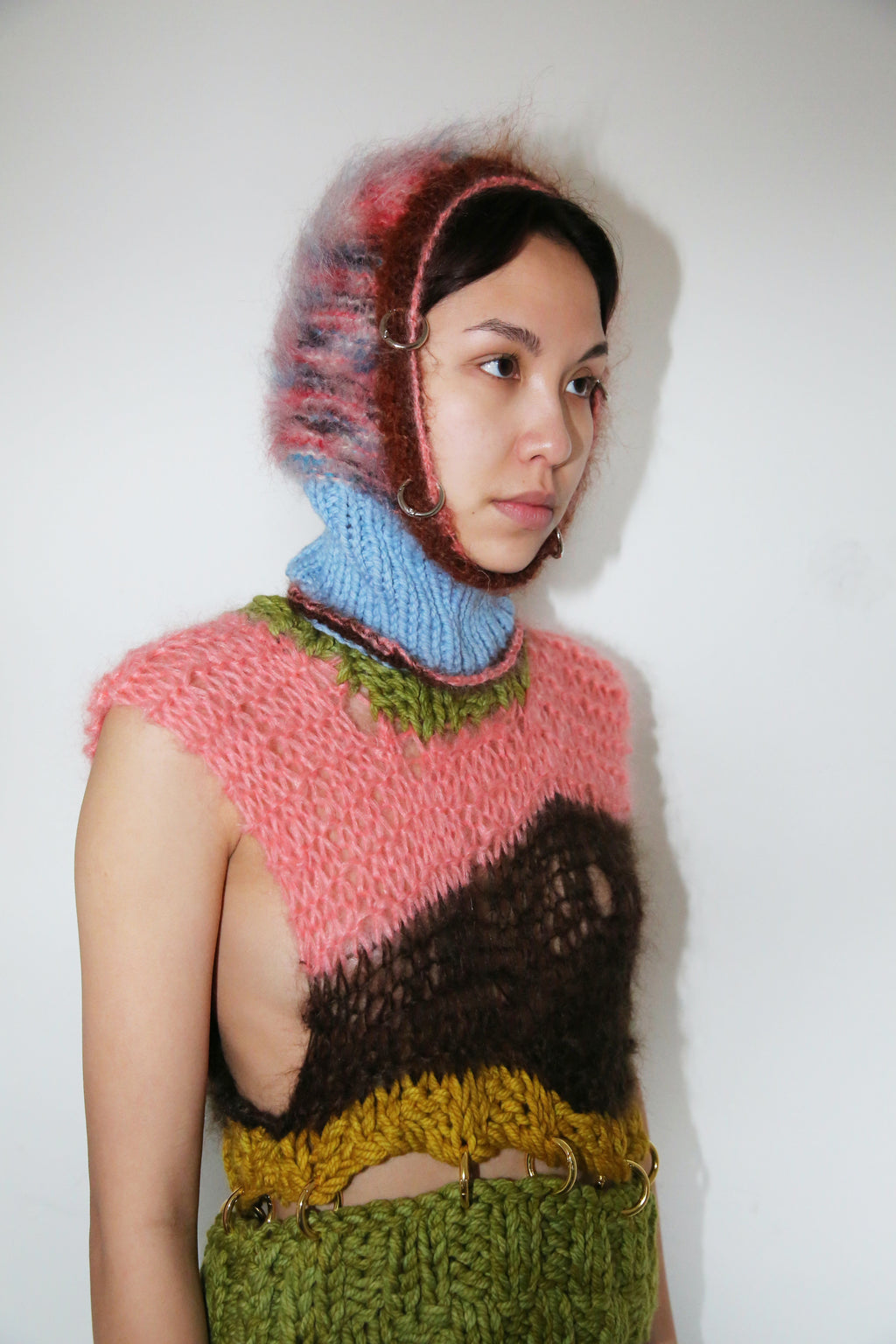 SPACE DYE, PINK, RED-BROWN AND BLUE PIERCING BALACLAVA