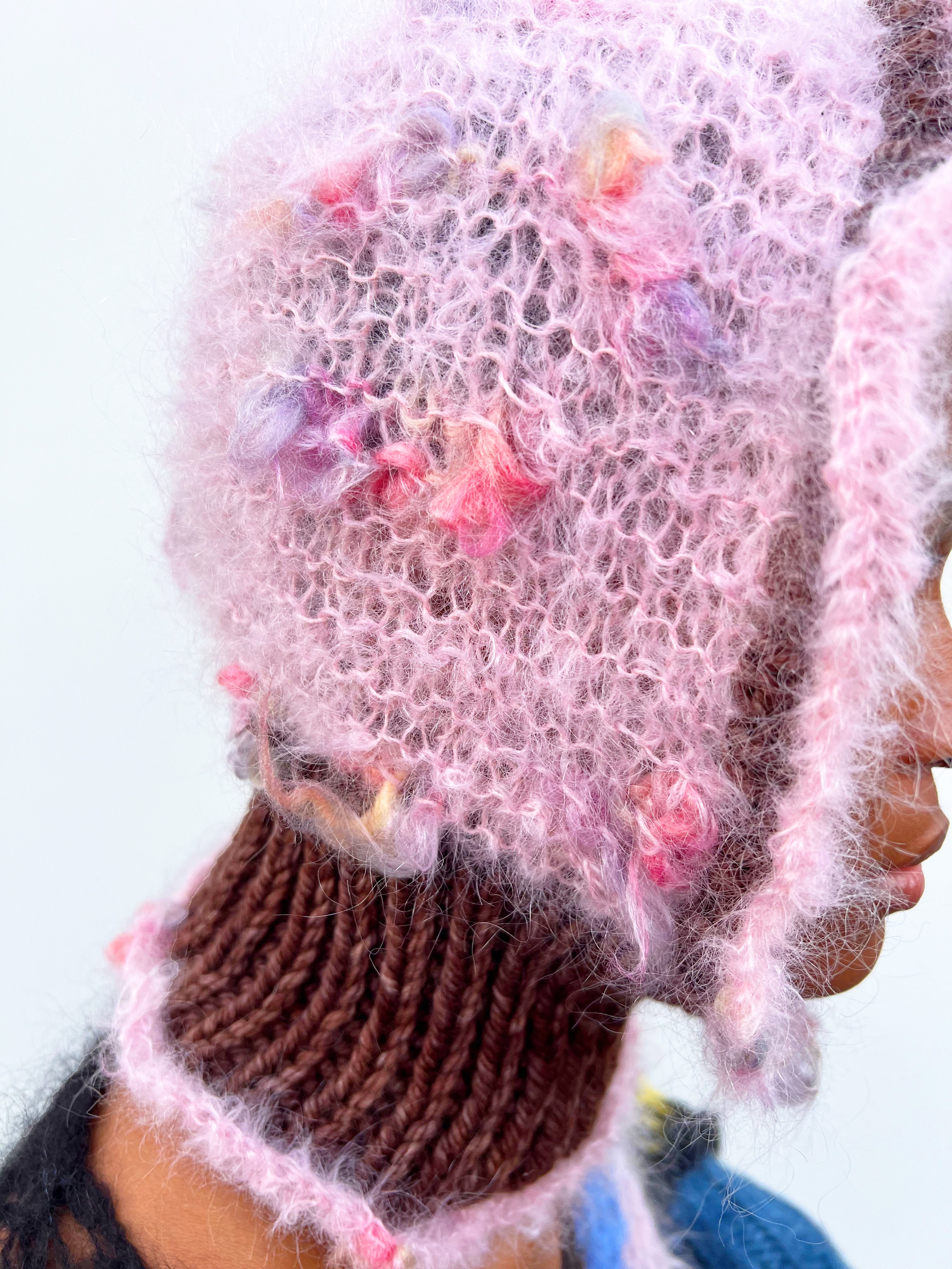 BOBBLY BABY PINK AND BROWN HEAVYWEIGHT FRILL BALACLAVA