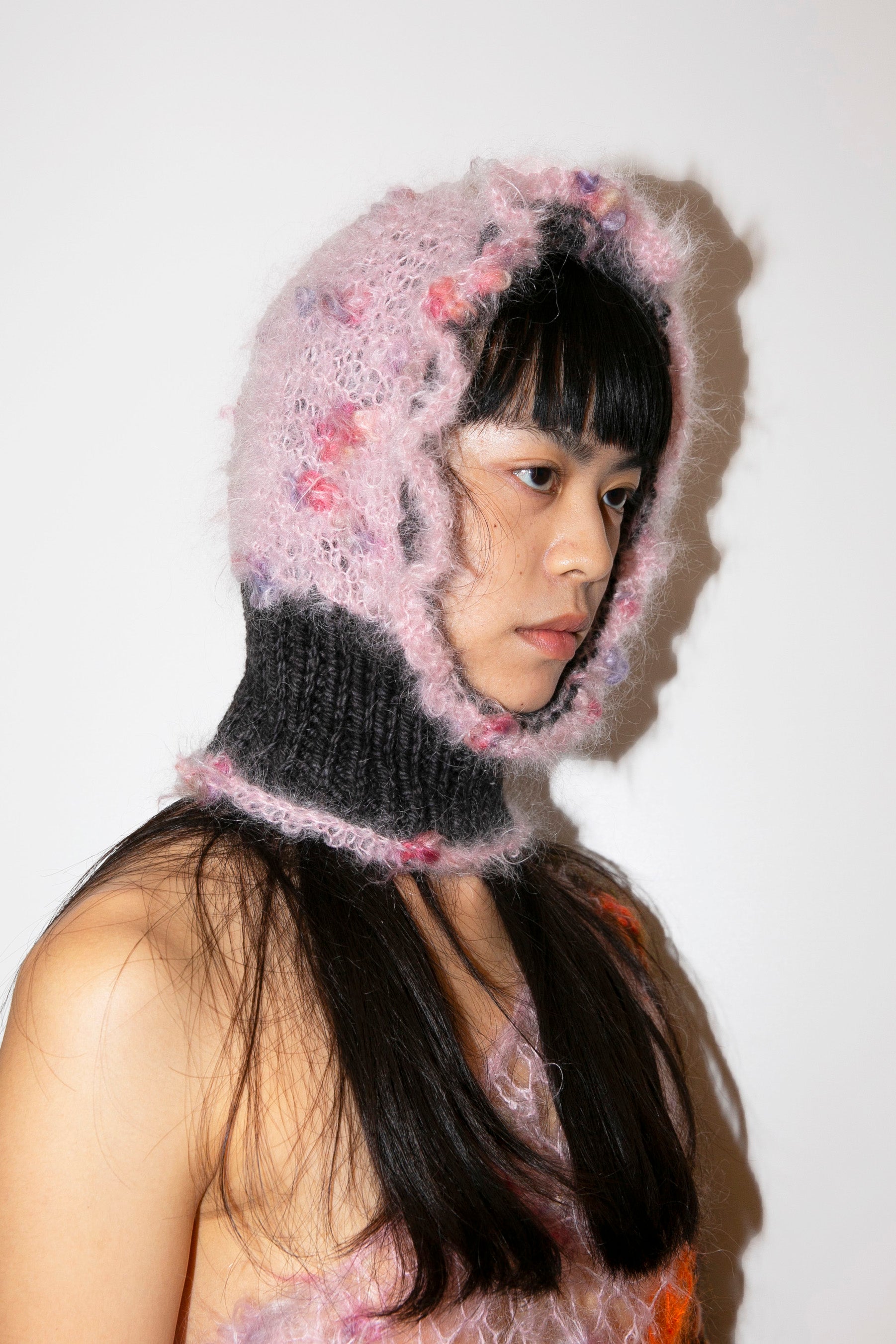 BOBBLY BABY PINK AND BLACK HEAVYWEIGHT FRILL BALACLAVA