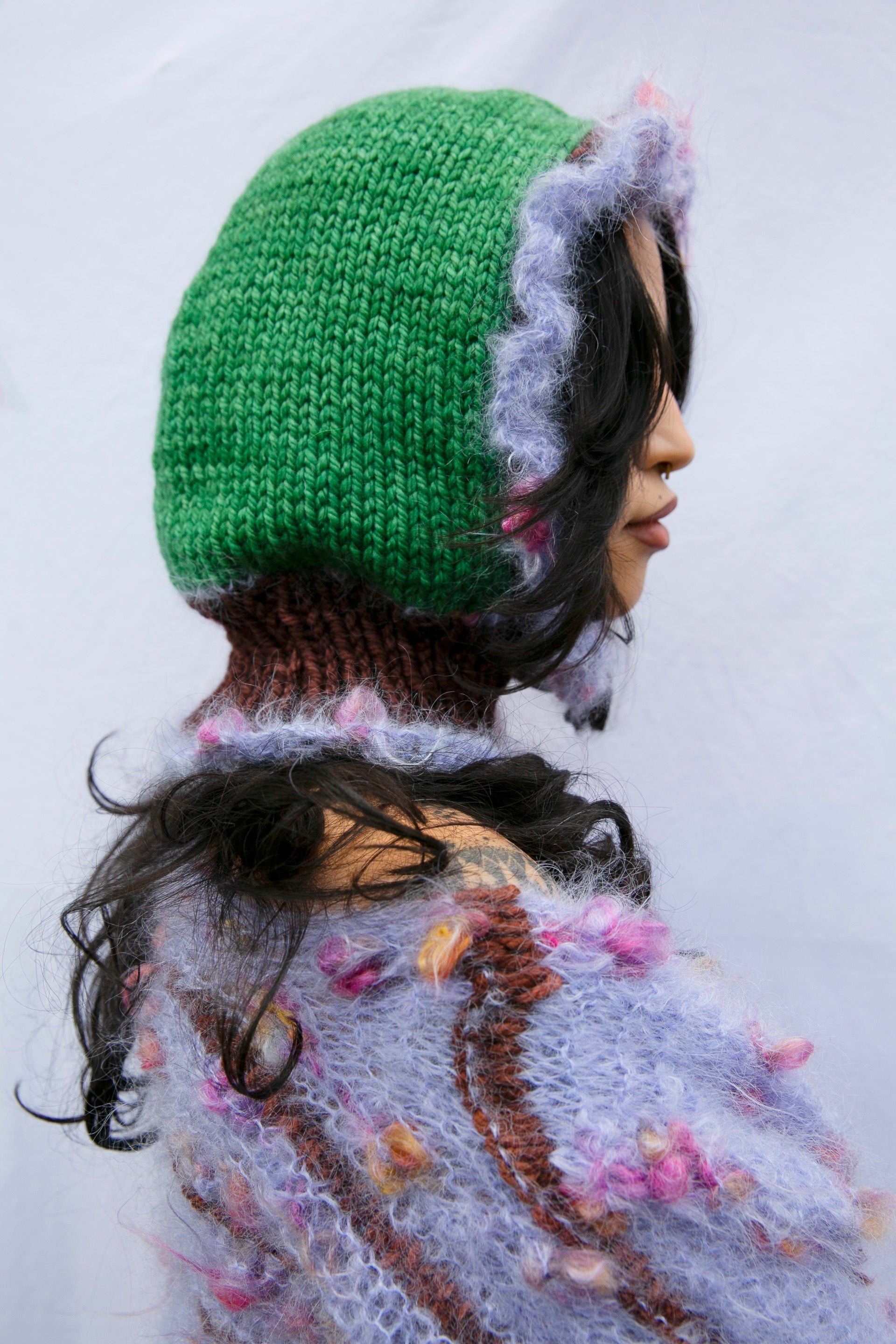 LILAC, BROWN & GREEN HEAVYWEIGHT FRILL BALACLAVA