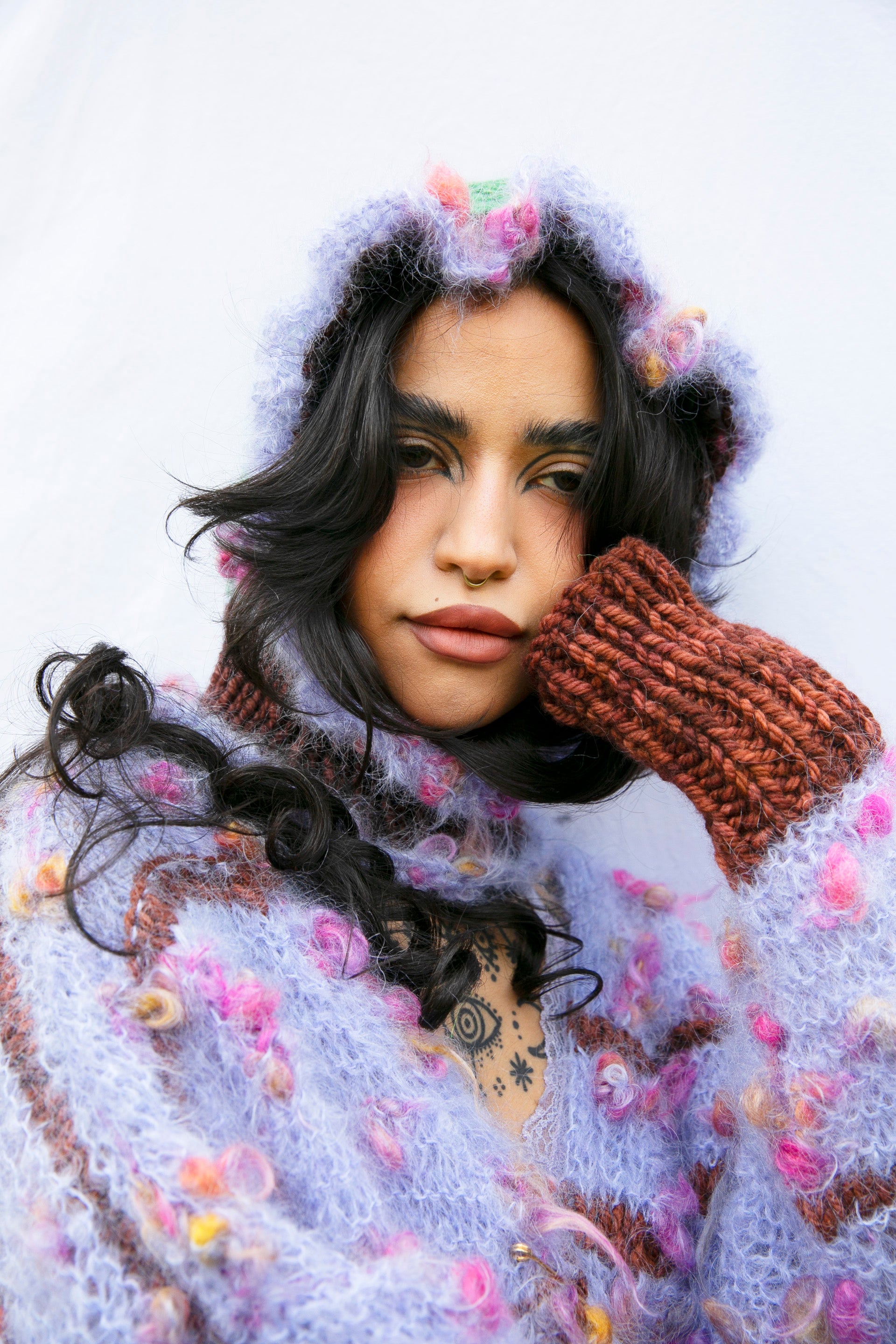 LILAC, BROWN & GREEN HEAVYWEIGHT FRILL BALACLAVA