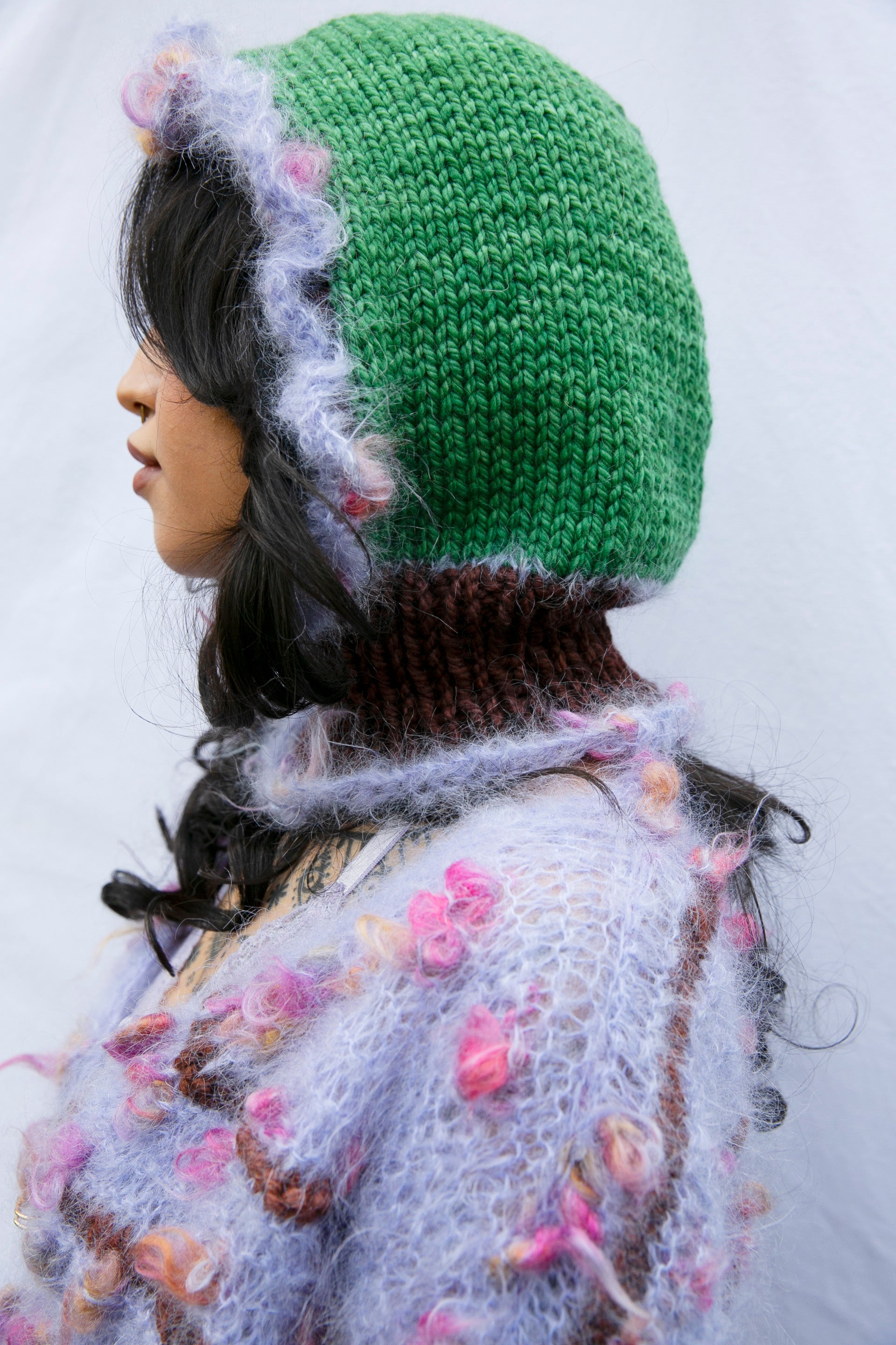 LILAC, BROWN & GREEN HEAVYWEIGHT FRILL BALACLAVA