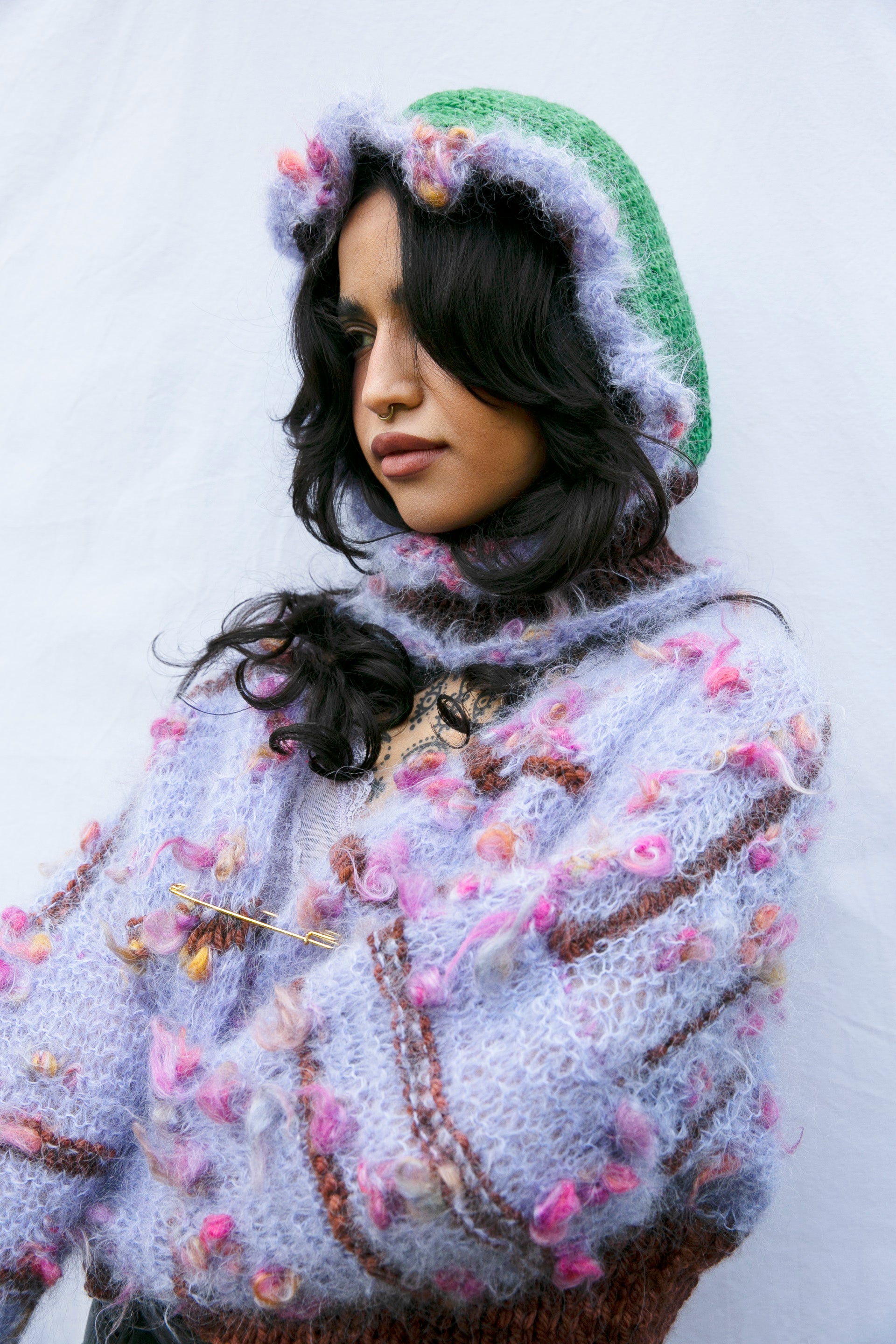LILAC, BROWN & GREEN HEAVYWEIGHT FRILL BALACLAVA