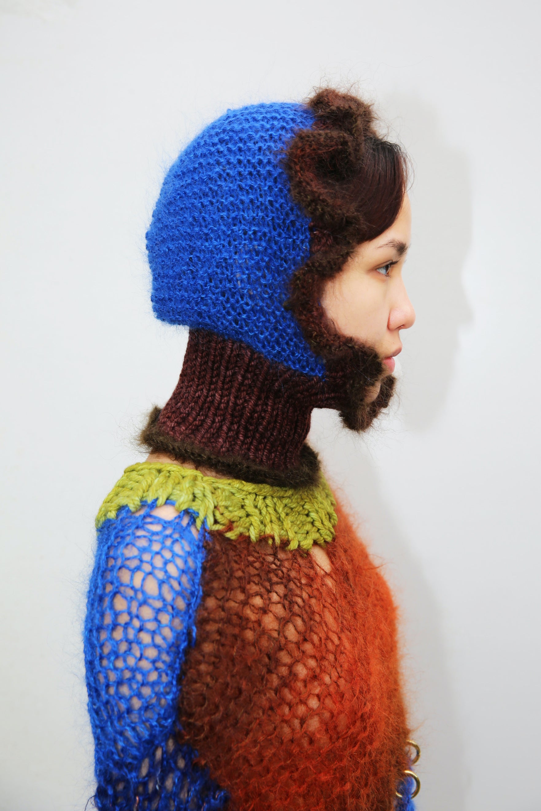 BLUE & BROWN FRILL BALACLAVA