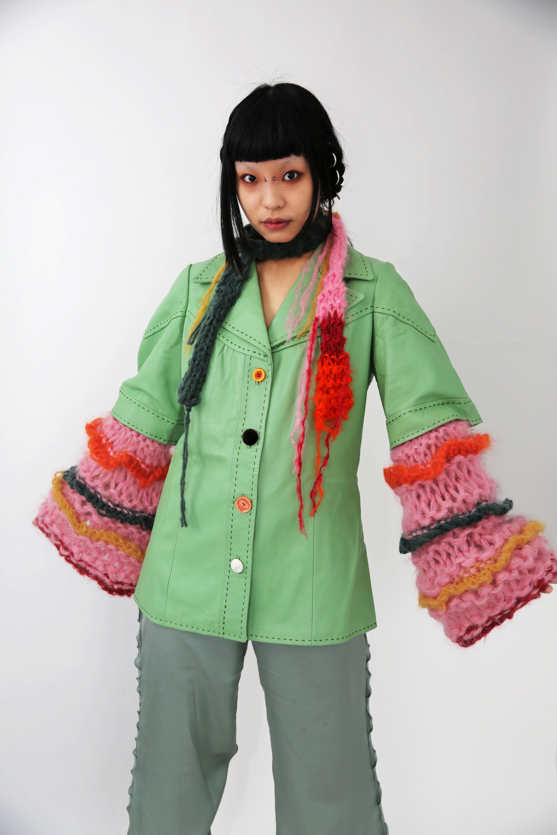 GRASS IS GREENER LEATHER KNITTED JACKET