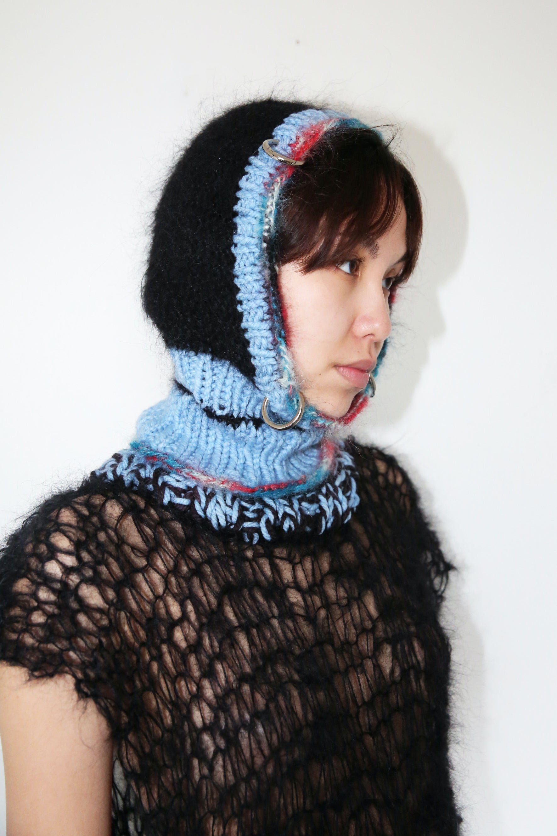 BLACK, BLUE & MULTICOLOUR TRIM PIERCING BALACLAVA