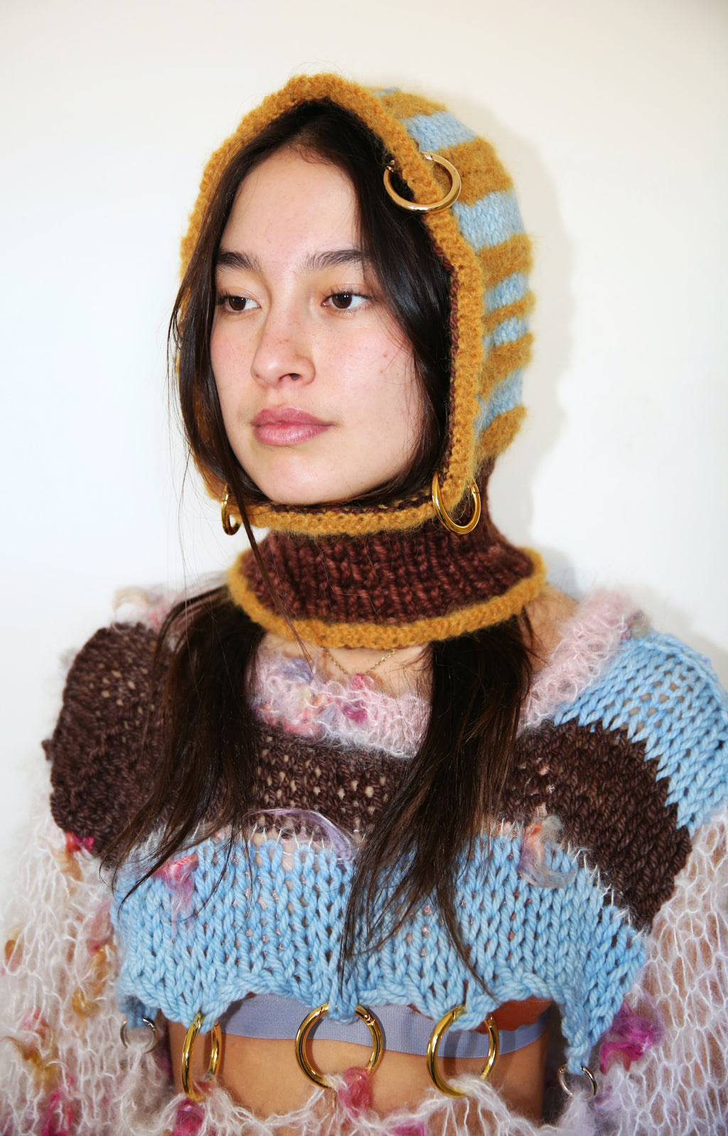 BROWN, MUSTARD & BABY BLUE PIERCING BALACLAVA