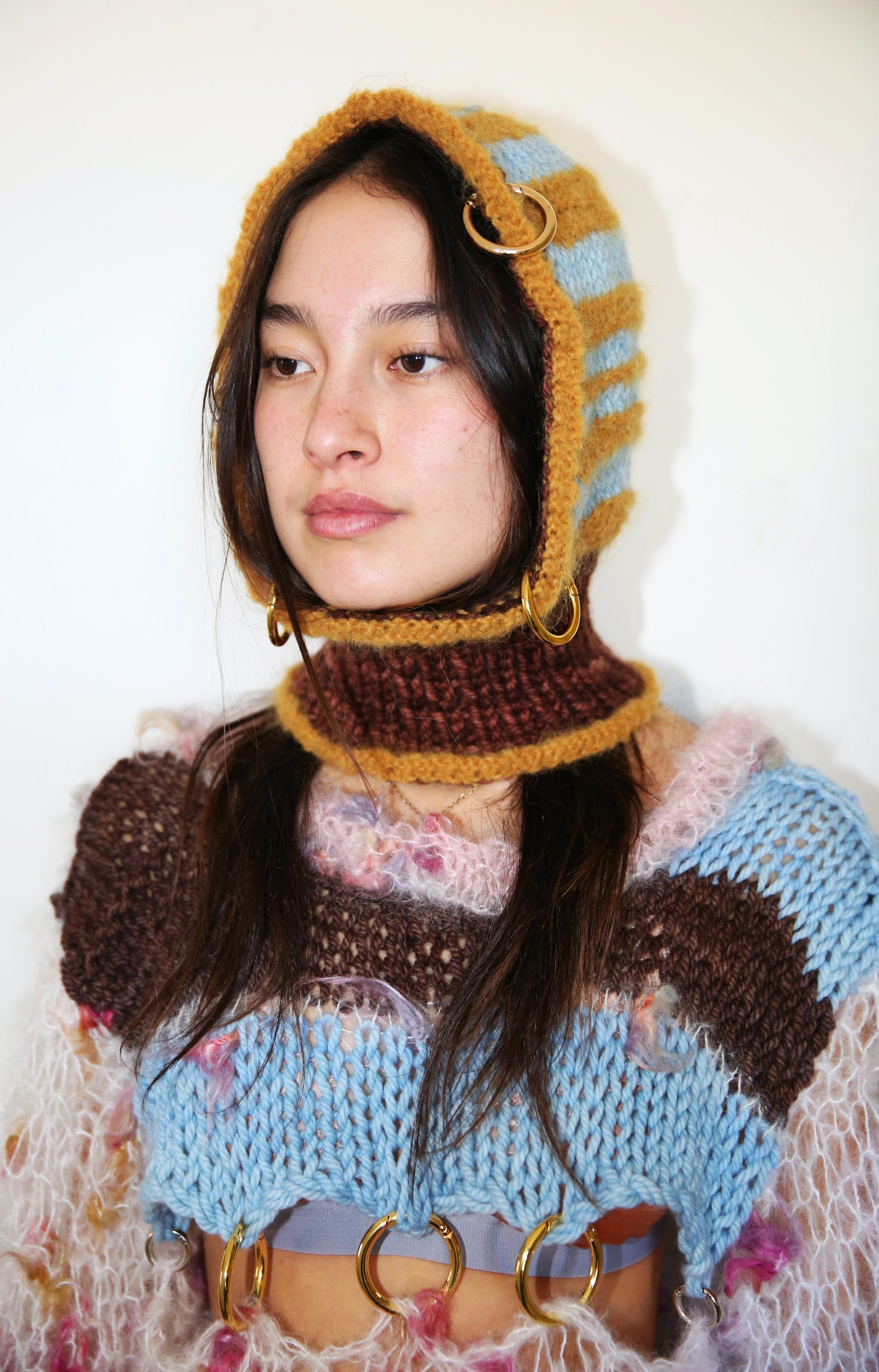 BROWN, MUSTARD & BABY BLUE PIERCING BALACLAVA