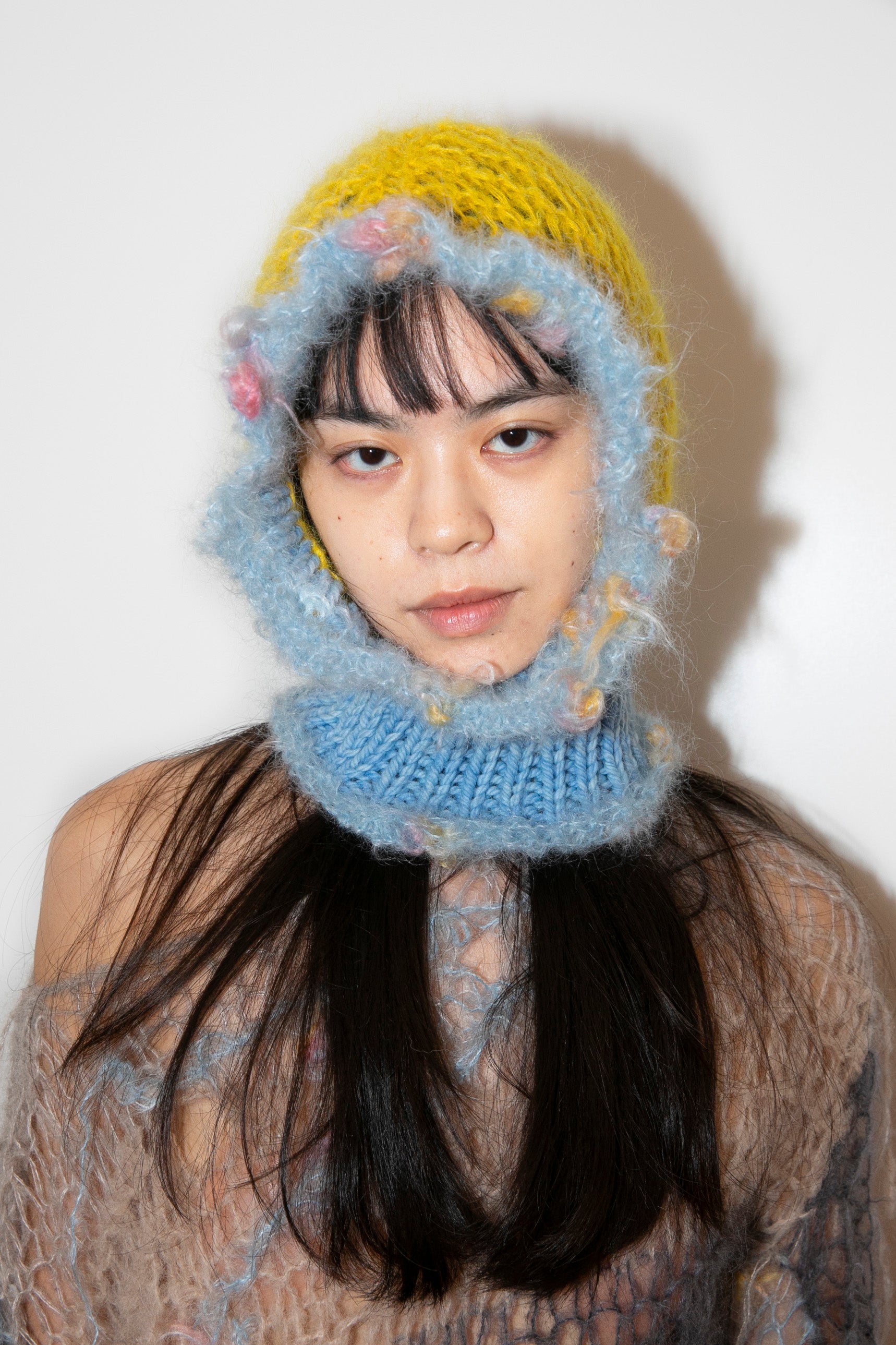 BABY BLUE & YELLOW LACE HEAVYWEIGHT RIB FRILL BALACLAVA