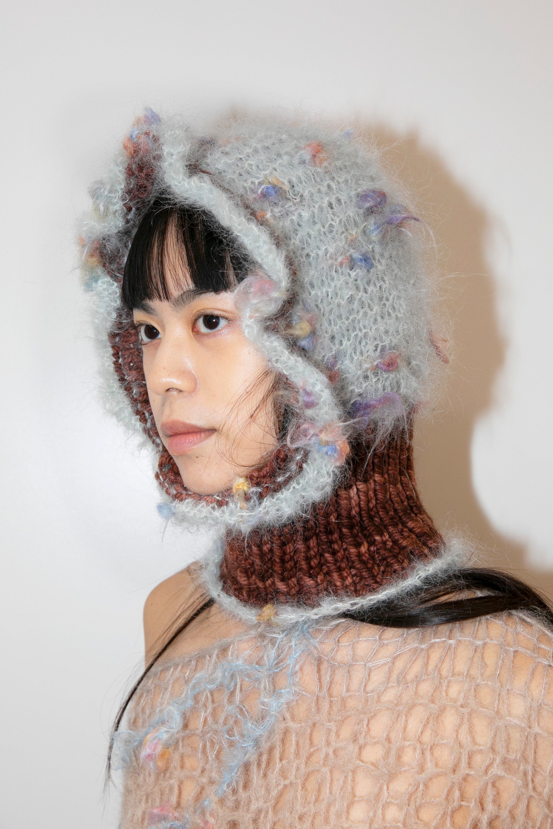 BOBBLY GREY-BLUE & BROWN HEAVYWEIGHT FRILL BALACLAVA
