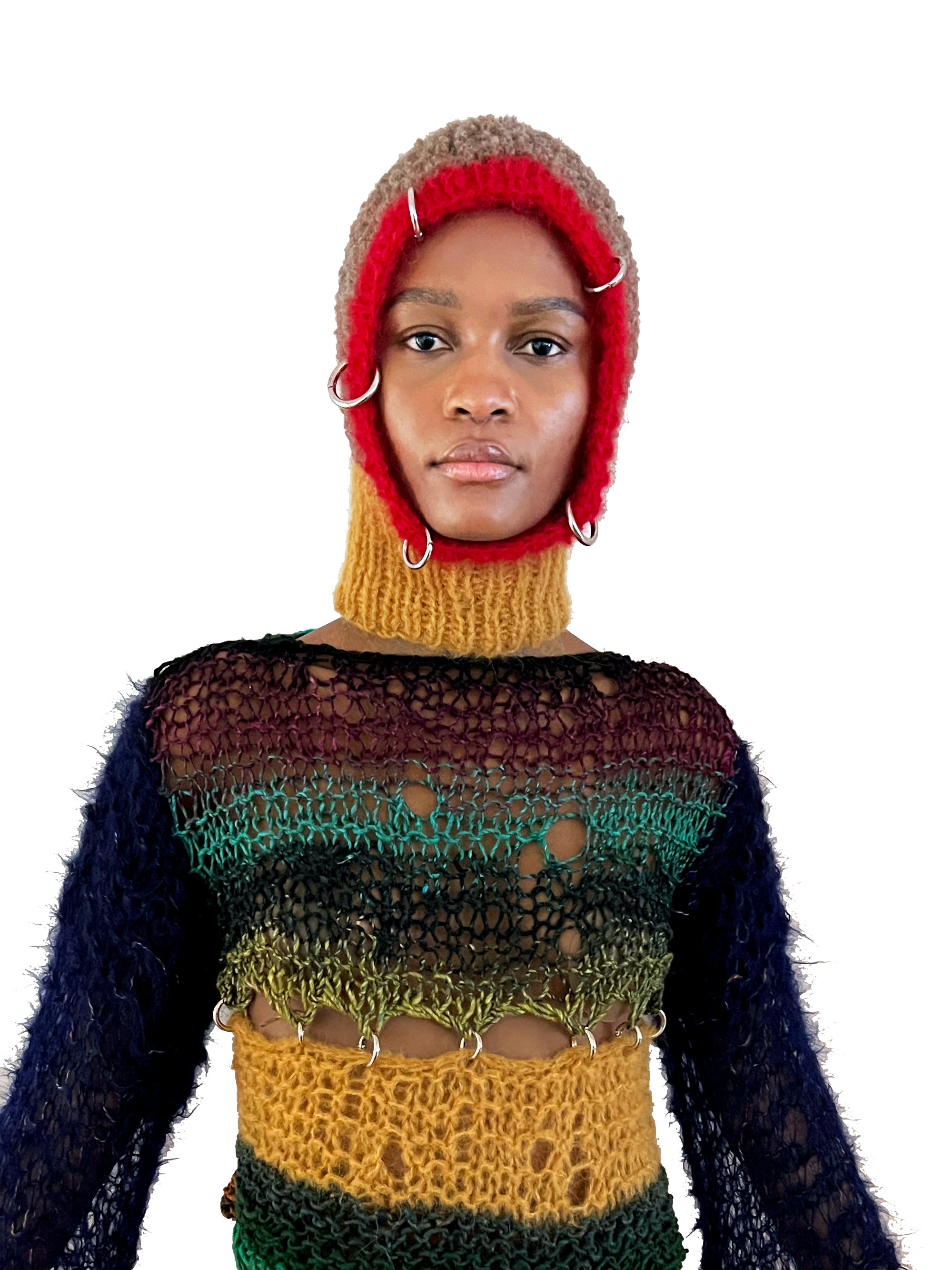 RED, BROWN & MUSTARD PIERCING BALACLAVA