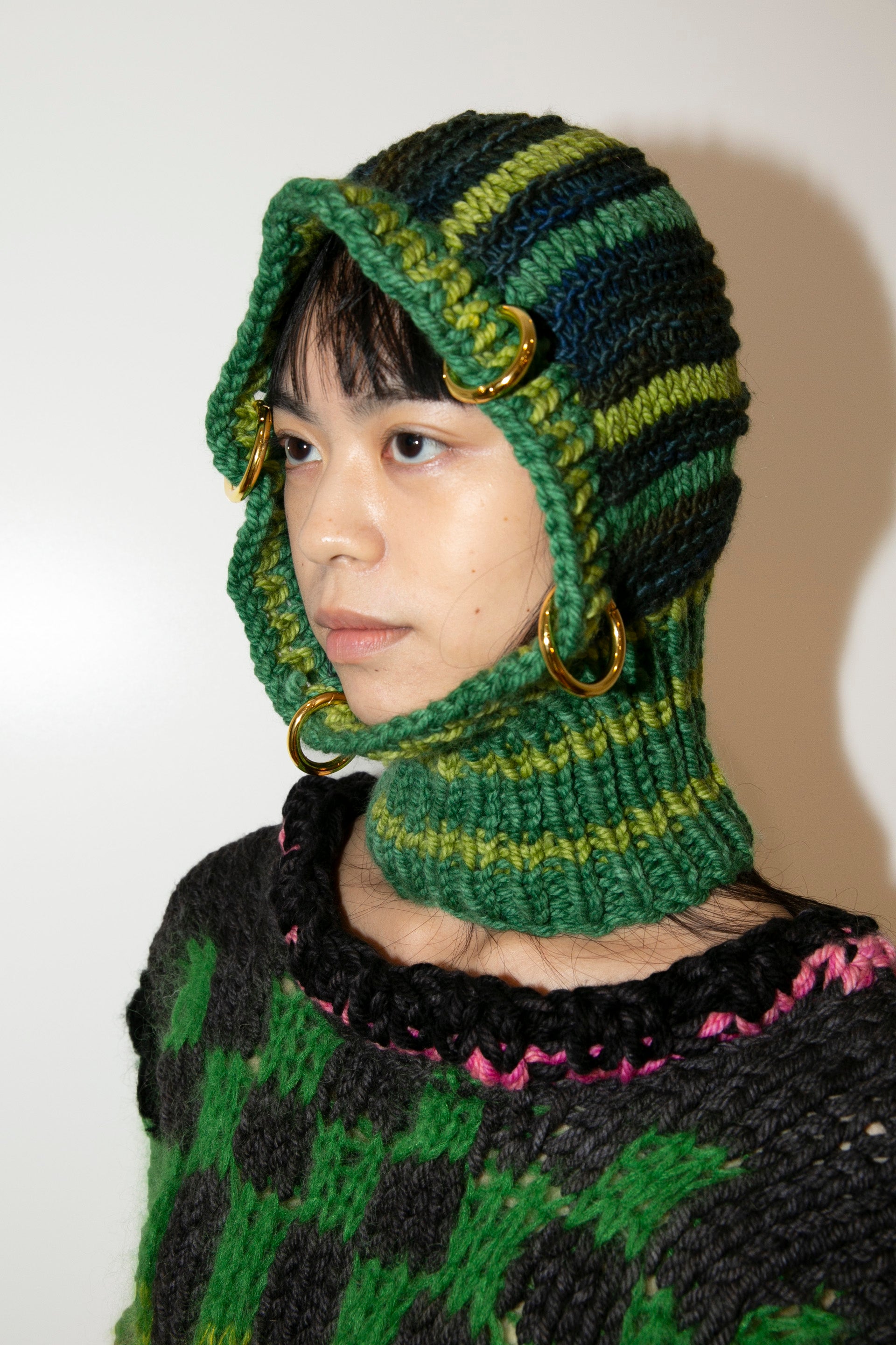 MIDNIGHT BLUE & GREEN STRIPE HEAVYWEIGHT PIERCING BALACLAVA
