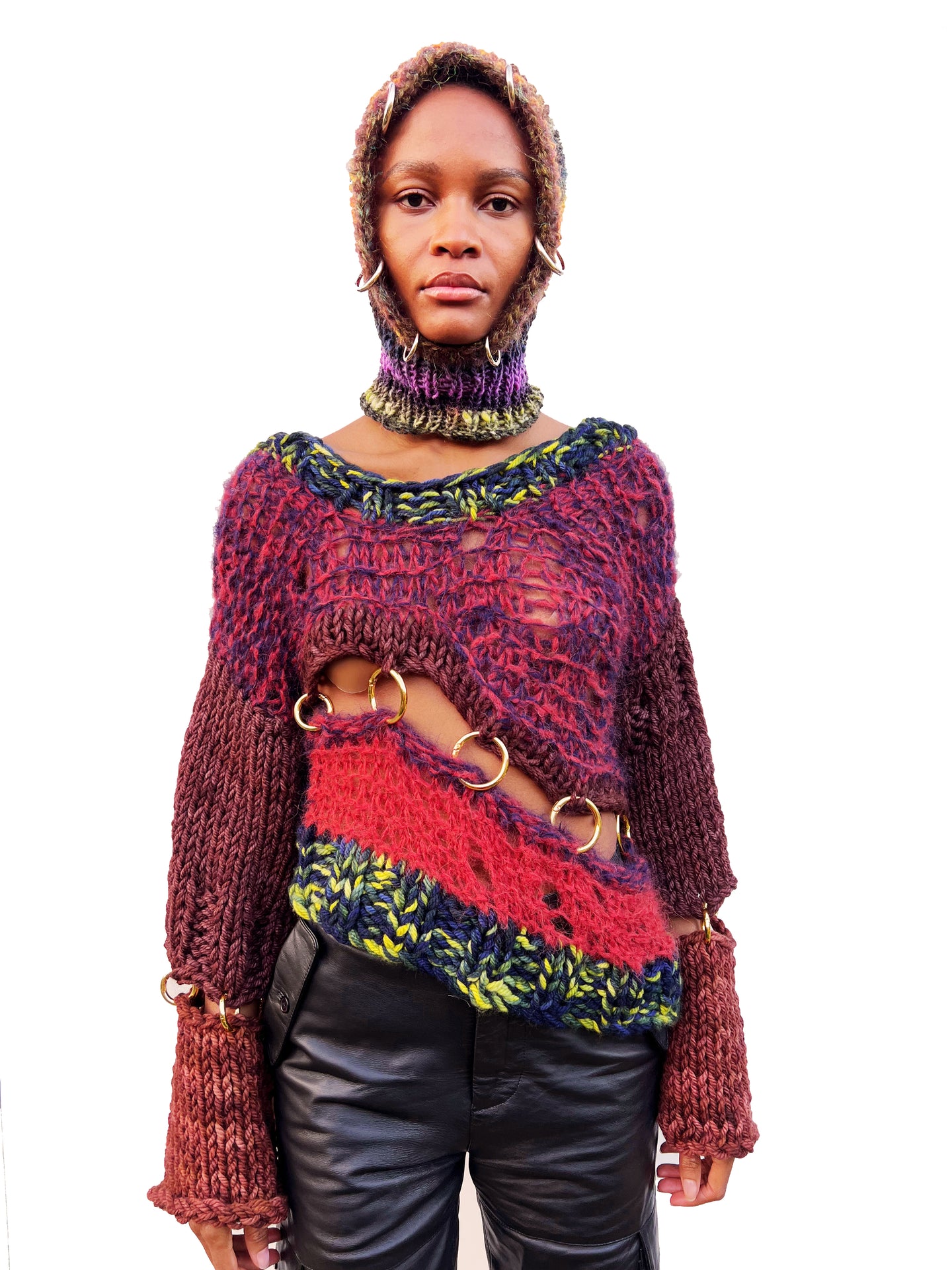 BROWN BUNNY HEAVY KNIT PIERCING JUMPER