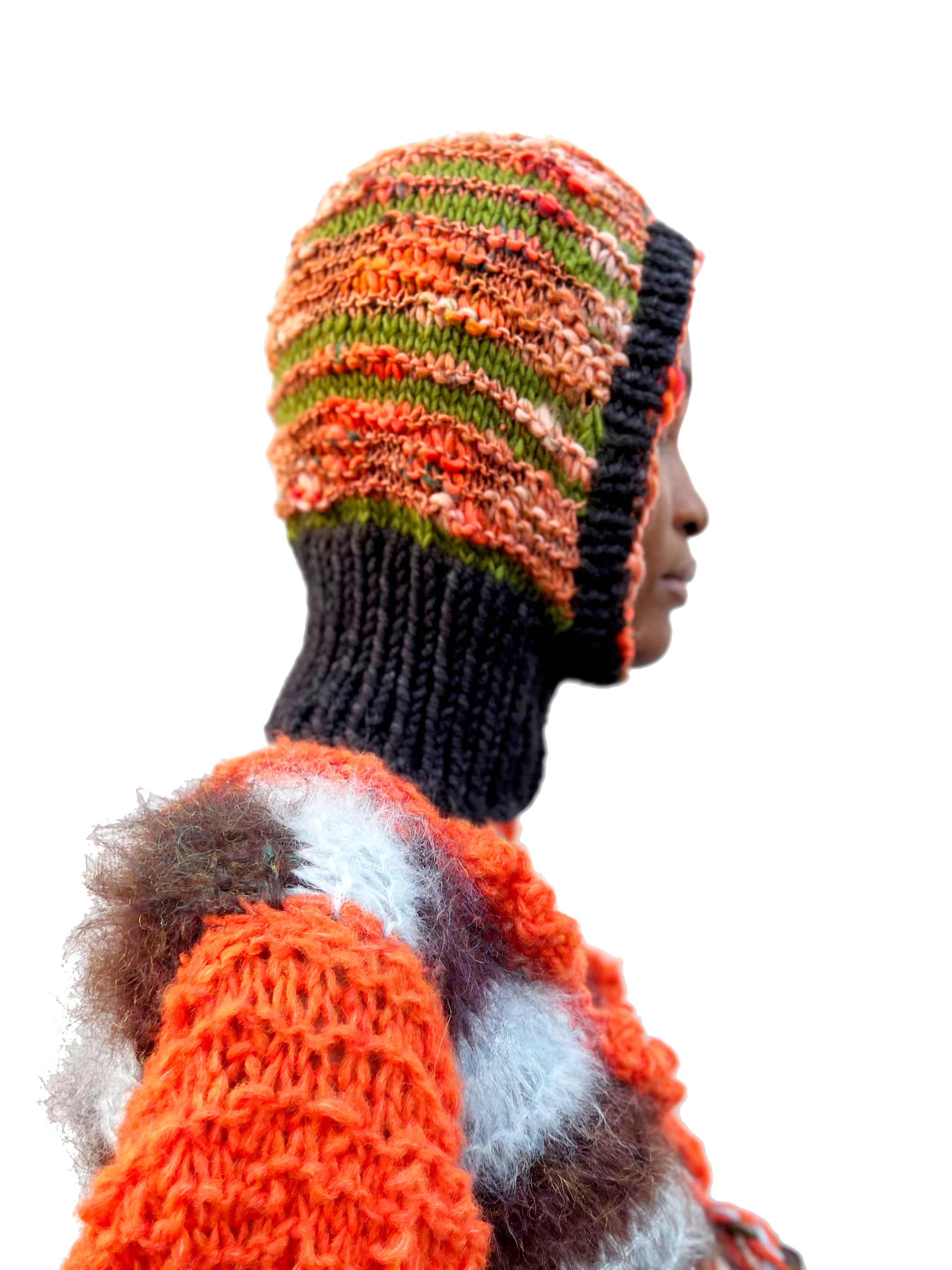TEXTURED ORANGE, GREEN AND BLACK MIDWEIGHT BALACLAVA