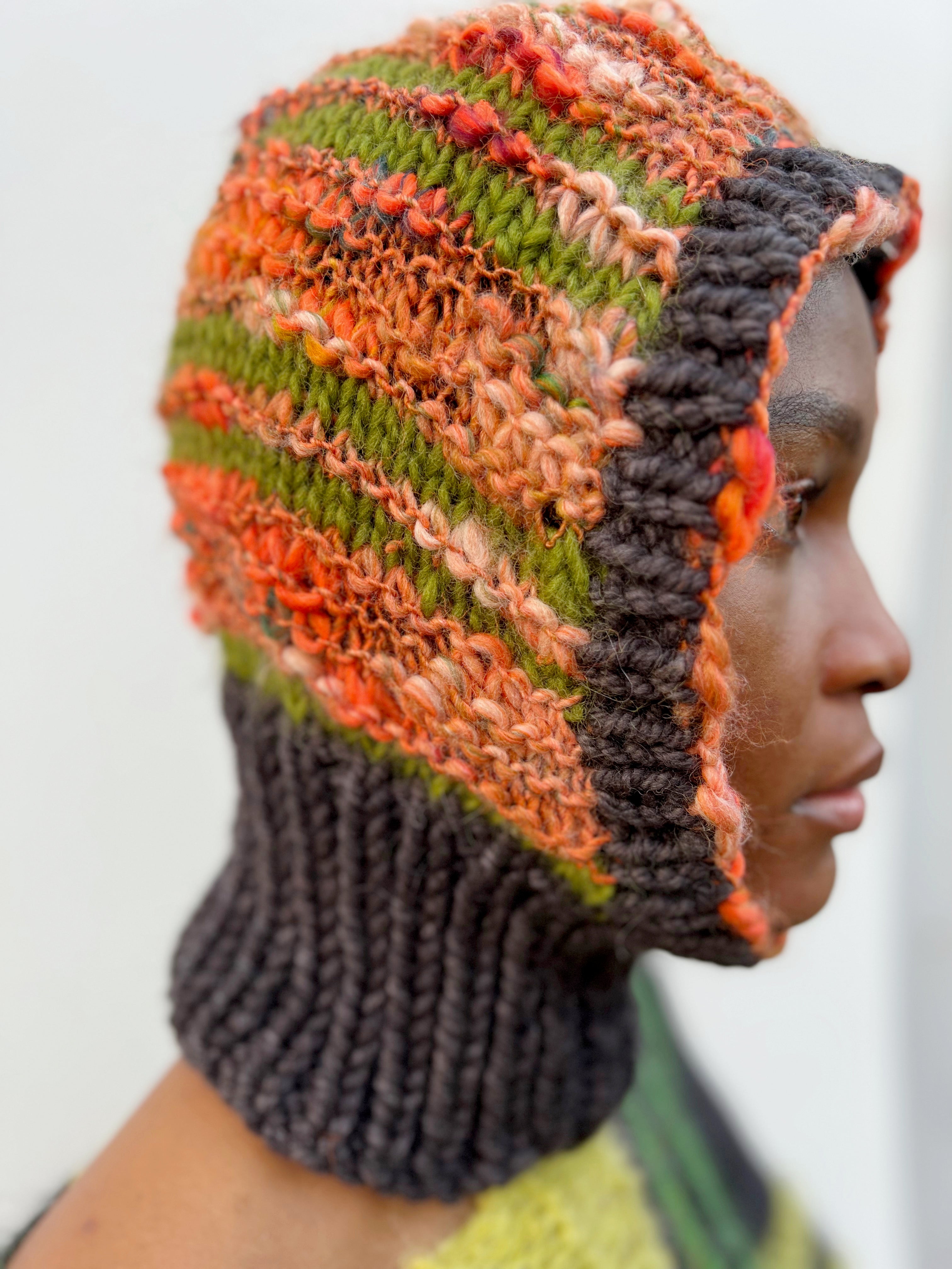TEXTURED ORANGE, GREEN AND BLACK MIDWEIGHT BALACLAVA