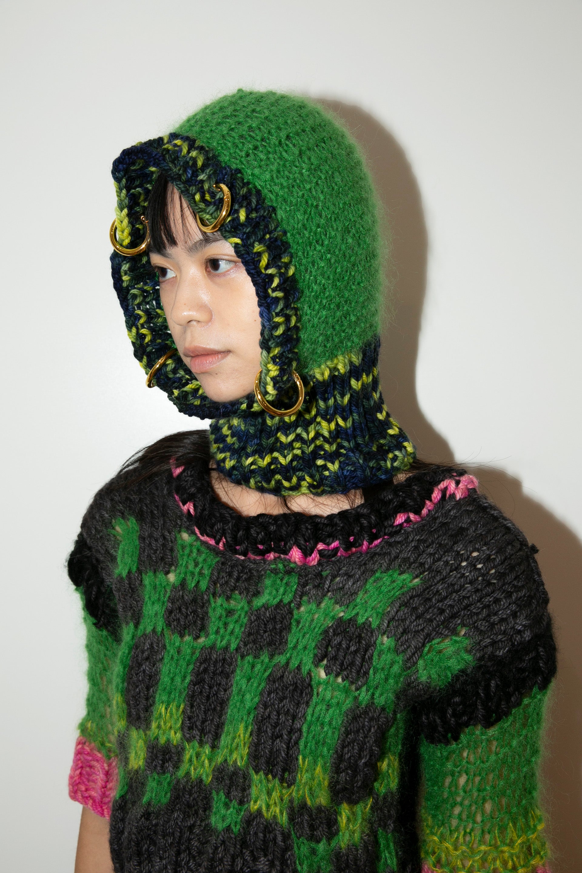 GREEN AND NAVY MELANGE HEAVYWEIGHT PIERCING BALACLAVA
