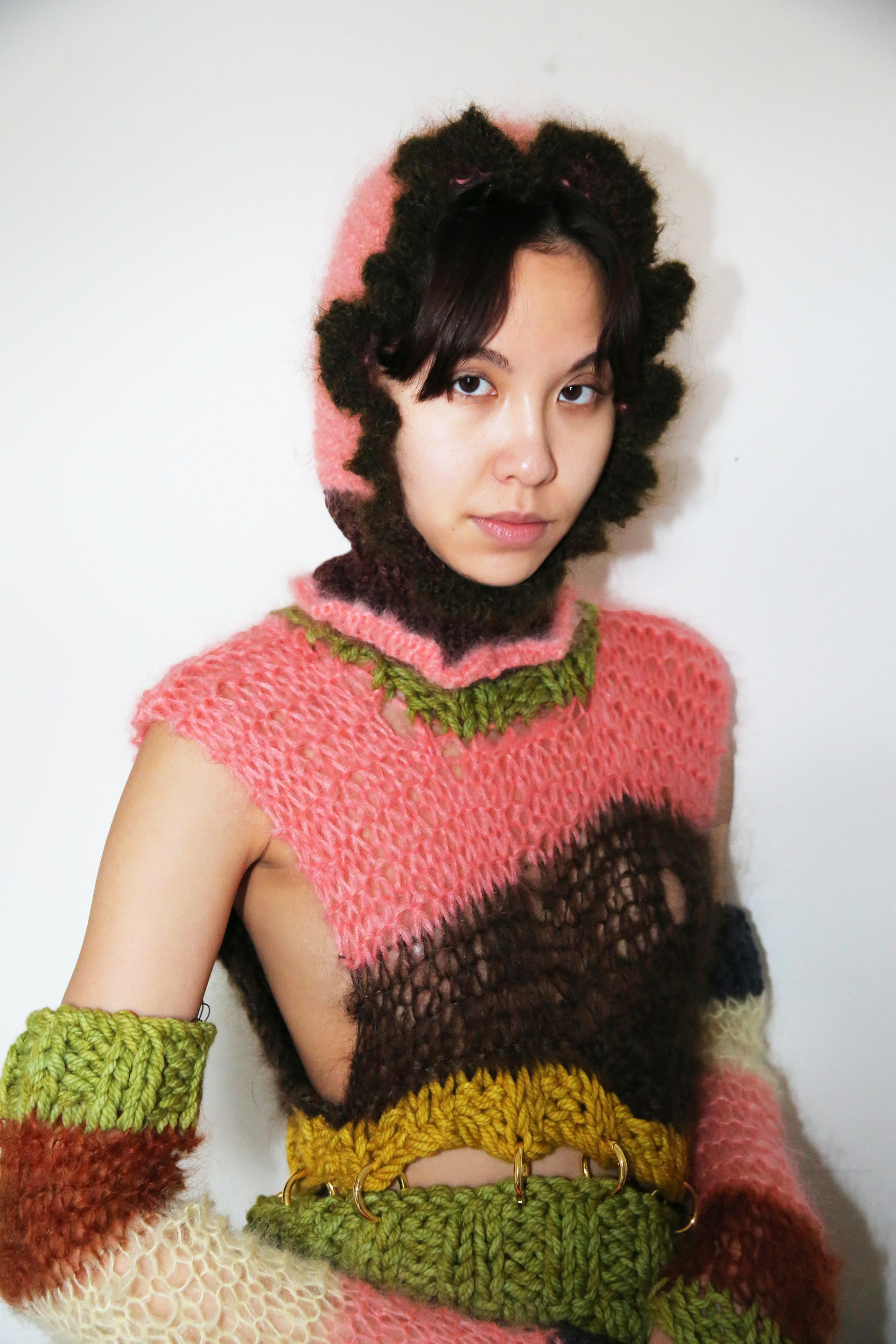 CORAL PINK & BROWN FRILL BALACLAVA