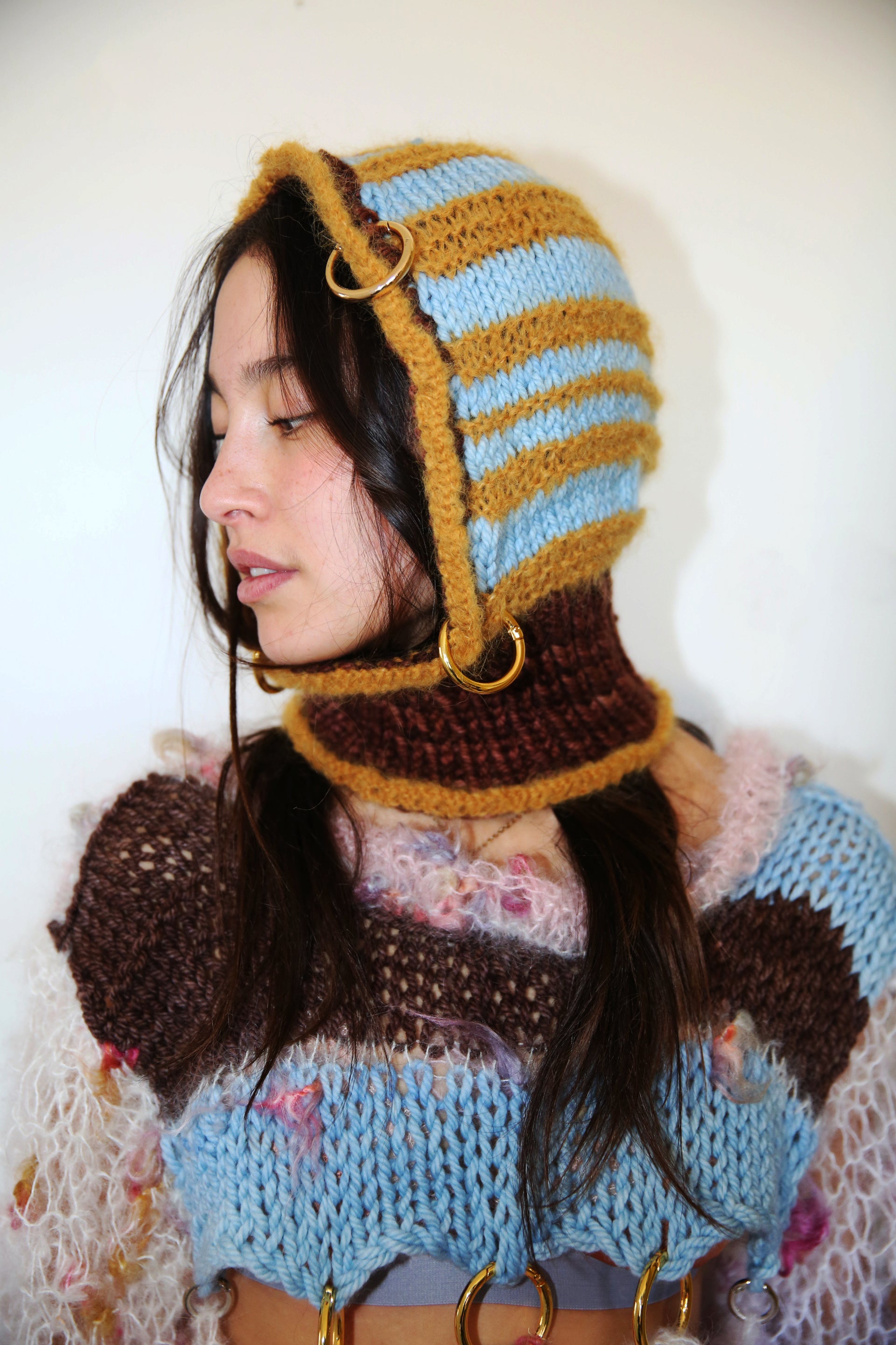 BROWN, MUSTARD & BABY BLUE PIERCING BALACLAVA
