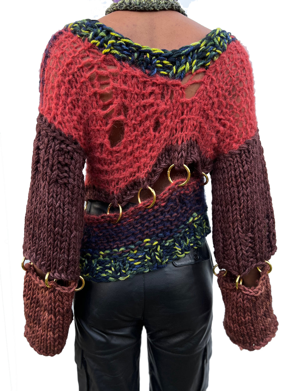 BROWN BUNNY HEAVY KNIT PIERCING JUMPER