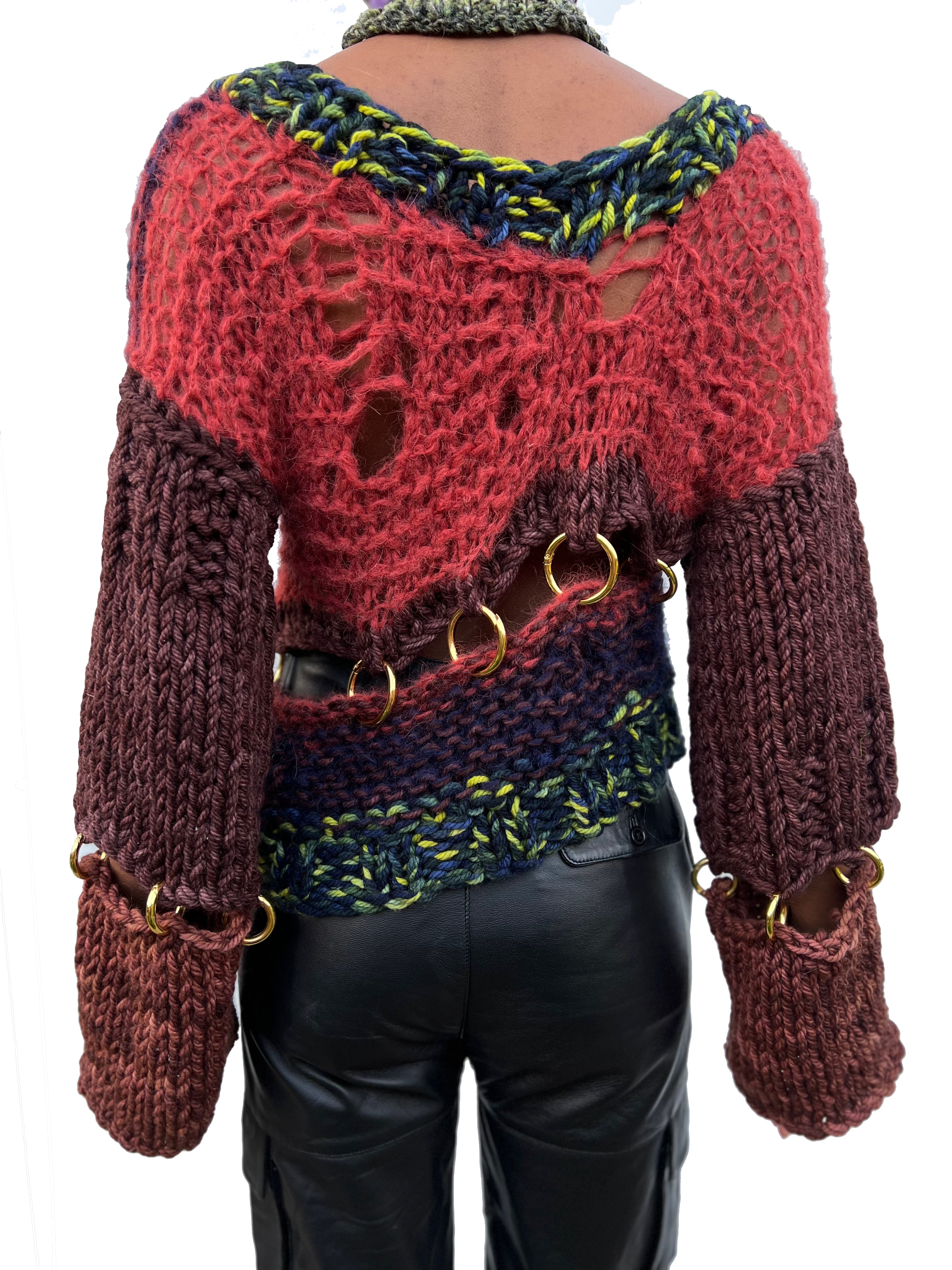 BROWN BUNNY HEAVY KNIT PIERCING JUMPER