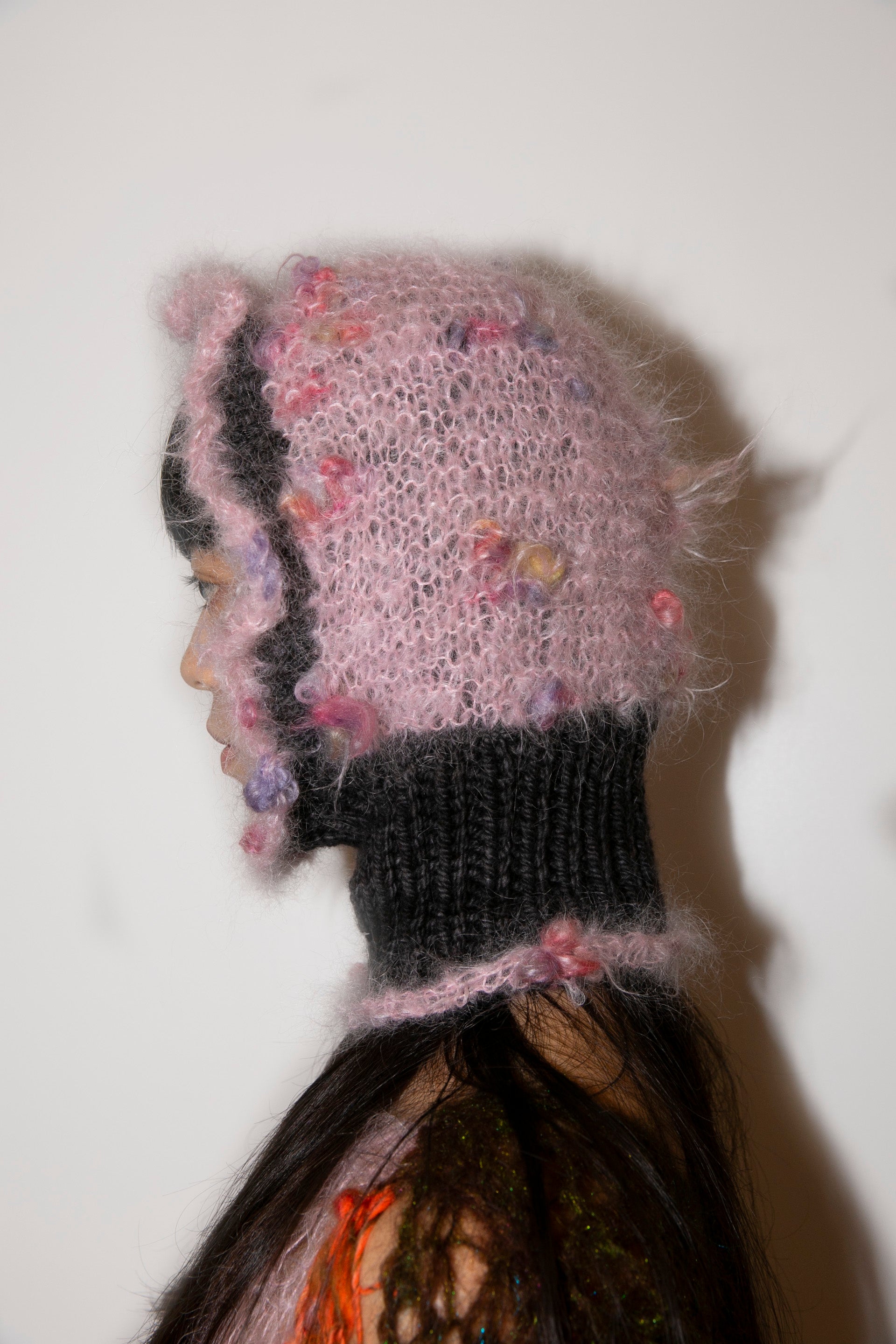 BOBBLY BABY PINK AND BLACK HEAVYWEIGHT FRILL BALACLAVA