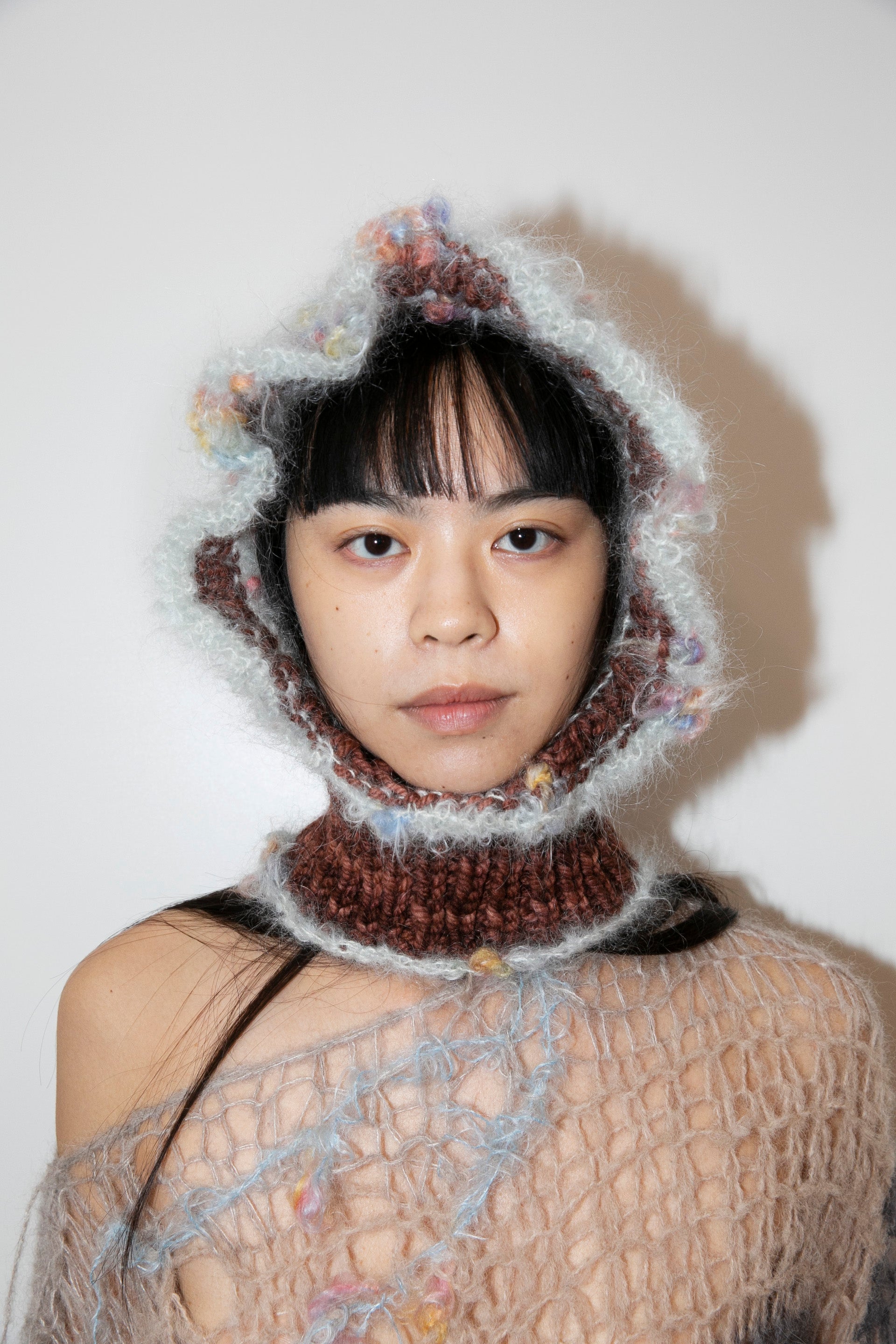 BOBBLY GREY-BLUE & BROWN HEAVYWEIGHT FRILL BALACLAVA