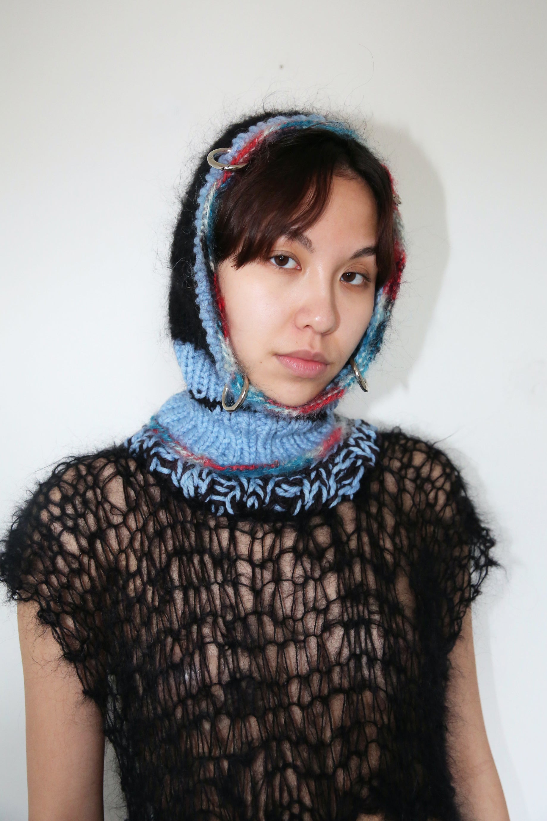 BLACK, BLUE & MULTICOLOUR TRIM PIERCING BALACLAVA